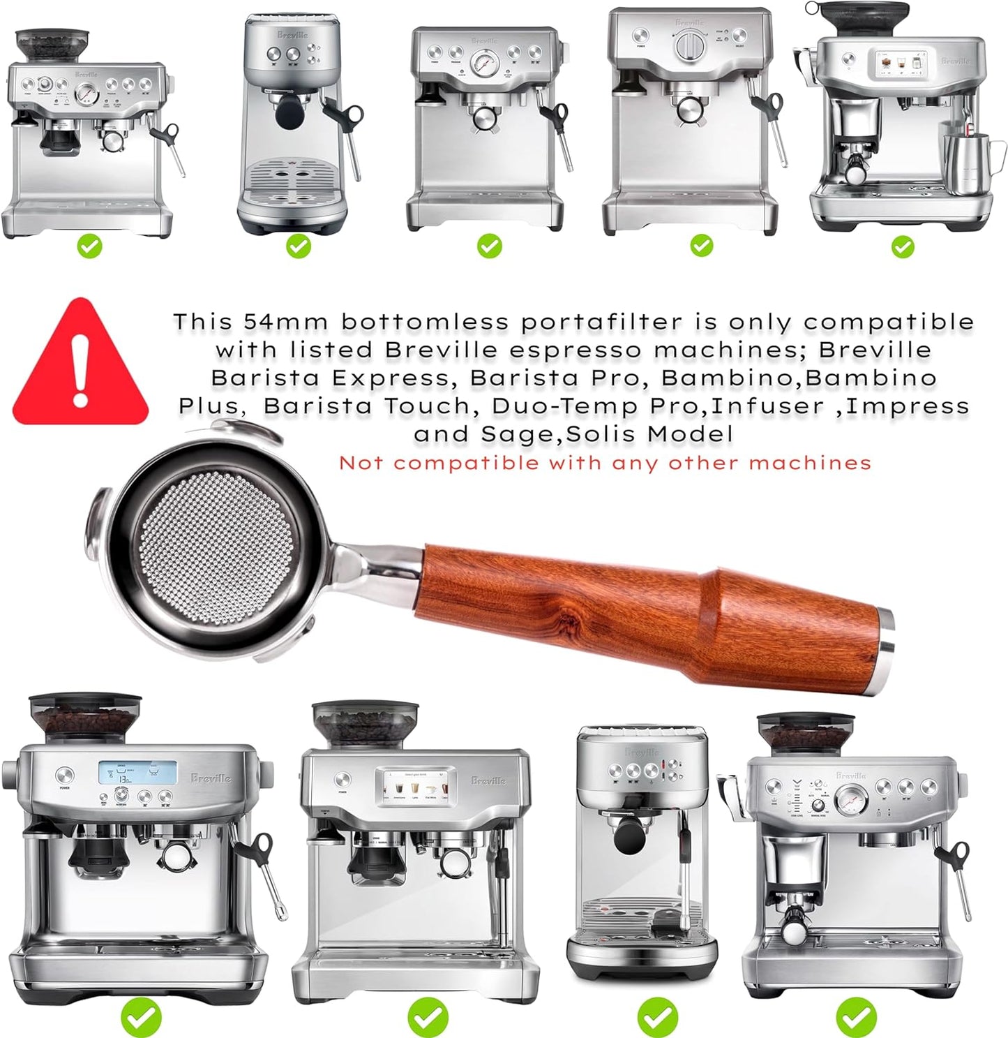 54mm Espresso Machine Accessories Set Coffee Distributor, Spring Loaded Tamper, and Bottomless Portafilter for Breville Barista Express, Pro, Touch, Bambino, Infuser, Duo Temp Pro