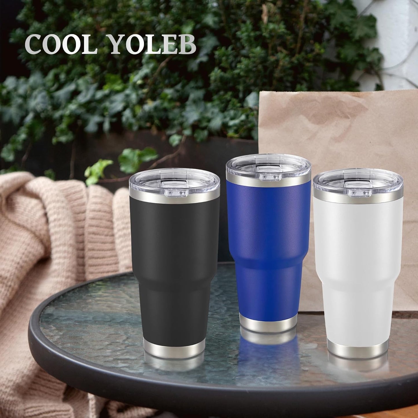 30 oz Tumbler with Lid Stainless Steel Tumblers Bulk Vacuum Insulated Cup Reusable Powder Coated Travel Mug Double Wall Leak Proof Cups Keep Cold Drinks for 12 Hours Blue, Set of 4