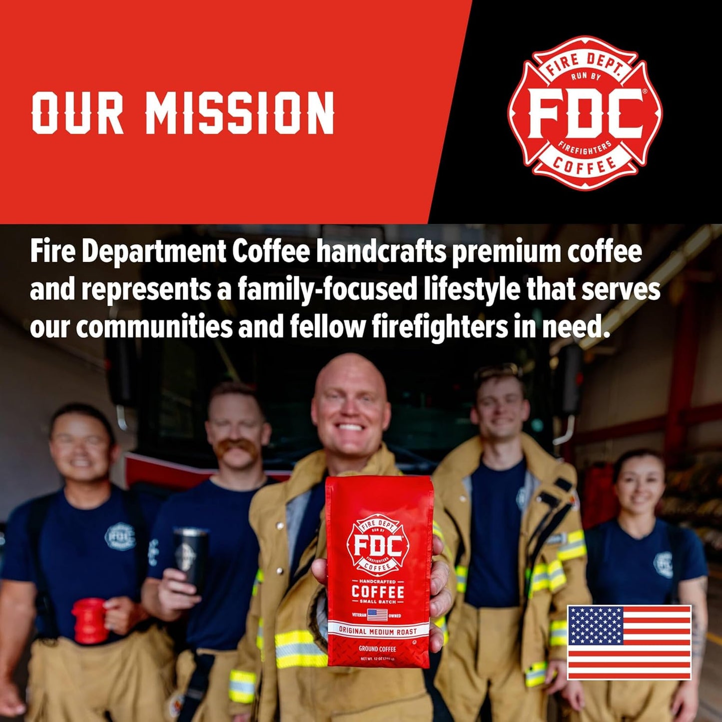Fire Department Coffee - Gives Back to Firefighters - Balanced & Smooth Original Medium Roast Ground Coffee - Roasted in the USA - Veteran Owned -12 oz