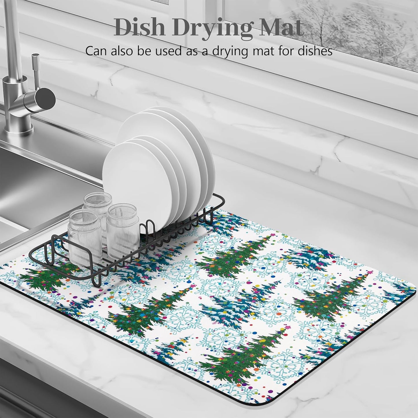 Bloss Coffee Bar Mat, Christmas 16"x24" Absorbent Bar Mat with Waterproof Rubber Back, Fit Under Coffee Maker Machine/Kitchen Counter