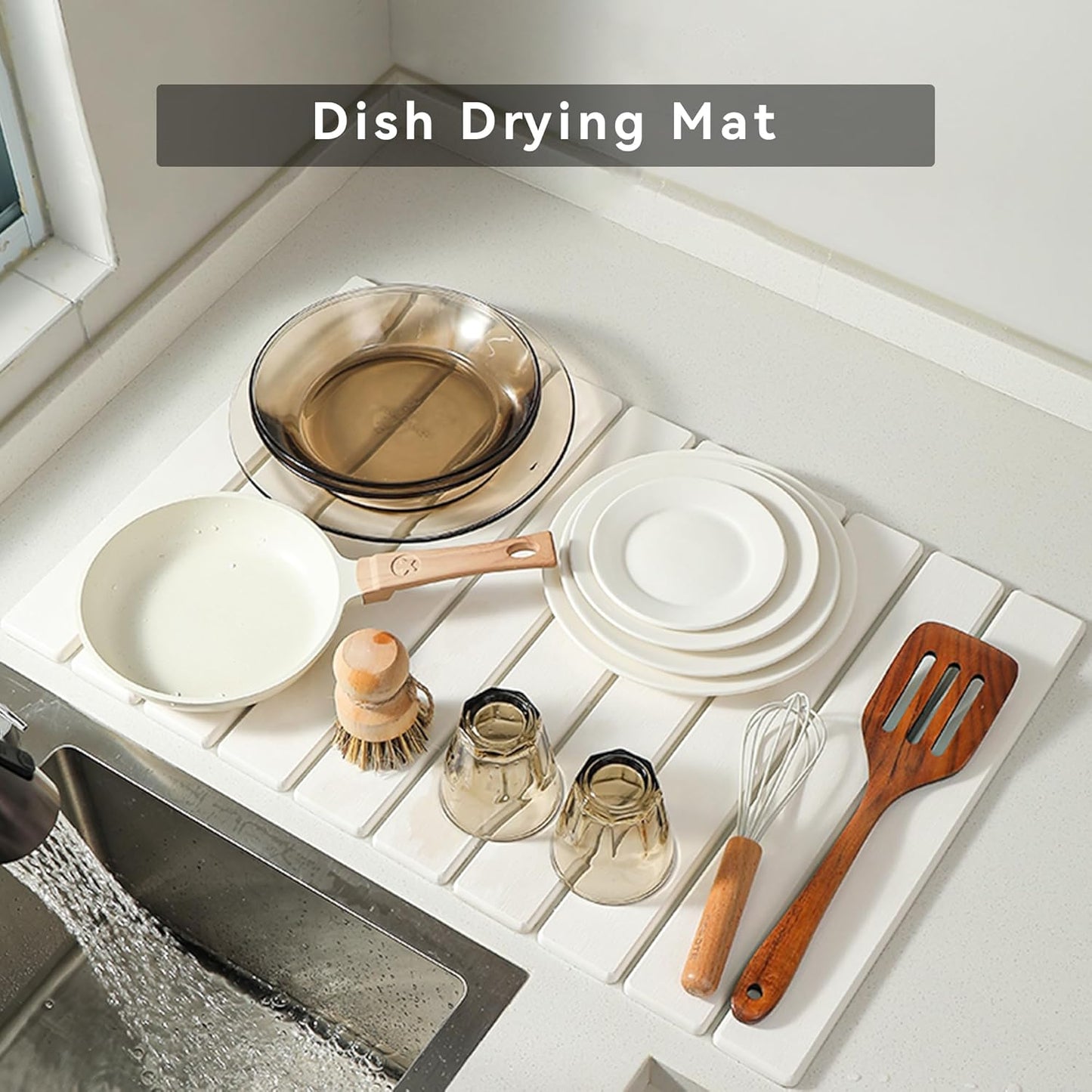 Large Stone Dish Drying Mat for Kitchen Counter, 24" x 16"Fast Dry Stone Mat, Super Absorbent Dish Drying Mat, Drying Board Diatomaceous for Kitchen, Utensils, Fruits, Instant Drying Stone Mat, White