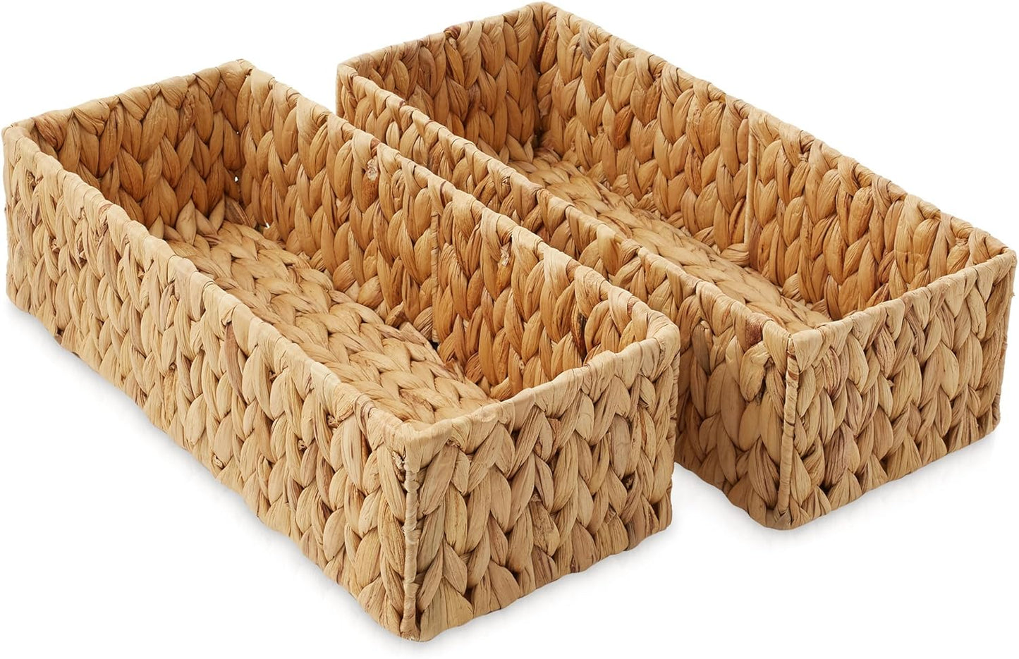 Casafield Set of 2 Bathroom Storage Baskets, Natural - Water Hyacinth, 16" W x 6.75" D x 4.25" H, Woven Toilet Tank Topper Bins for Organizing Tissues, Toilet Paper, Toiletries, Shelves