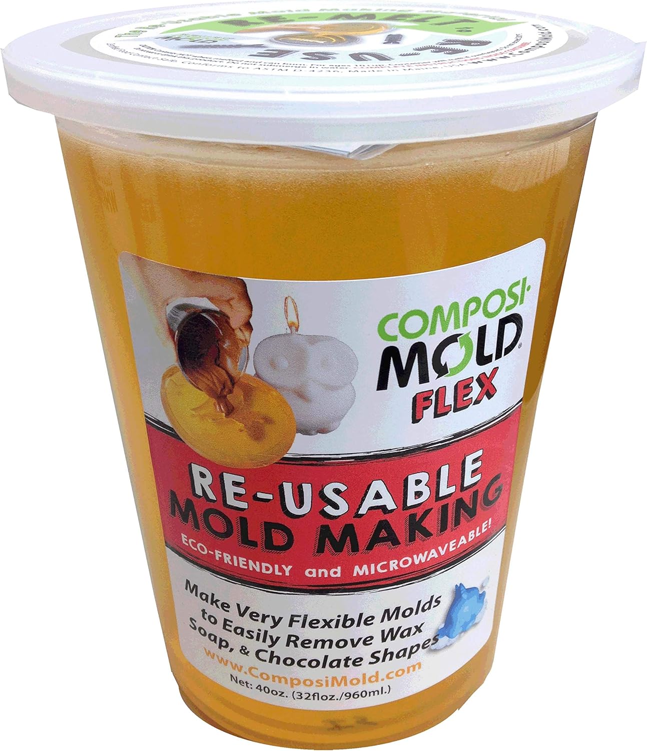ComposiMold Flex Food Contact Safe Molding Gel 40 Ounce Re-usable Molding Material Reusable Molds for chocolate, soy wax, low melt soaps, and resins