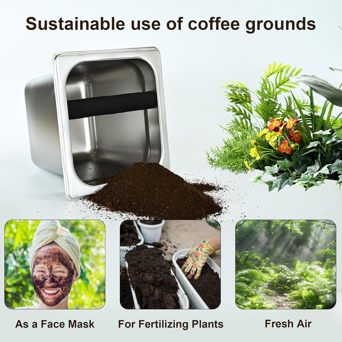 Stainless Steel Coffee Knock Box, Square Espresso Knock Box, Large Capacity Coffee Accessories, Easy to Clean Espresso Accessories for Home, Kitchen, Cafe, and More