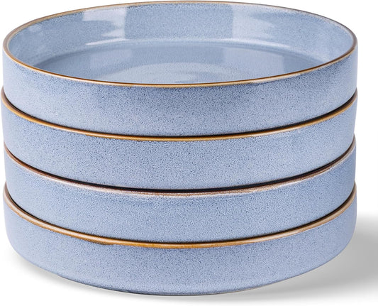 GBHOME 9'' Large Ceramic Pasta Bowls, 32oz Stoneware Pasta Serving Bowls Set of 4 for Kitchen, Wide Bowls for Fruit,Pasta,Salad,Oatmeal,Meal, Microwave Safe, Reactive Glaze-Brunnera Blue