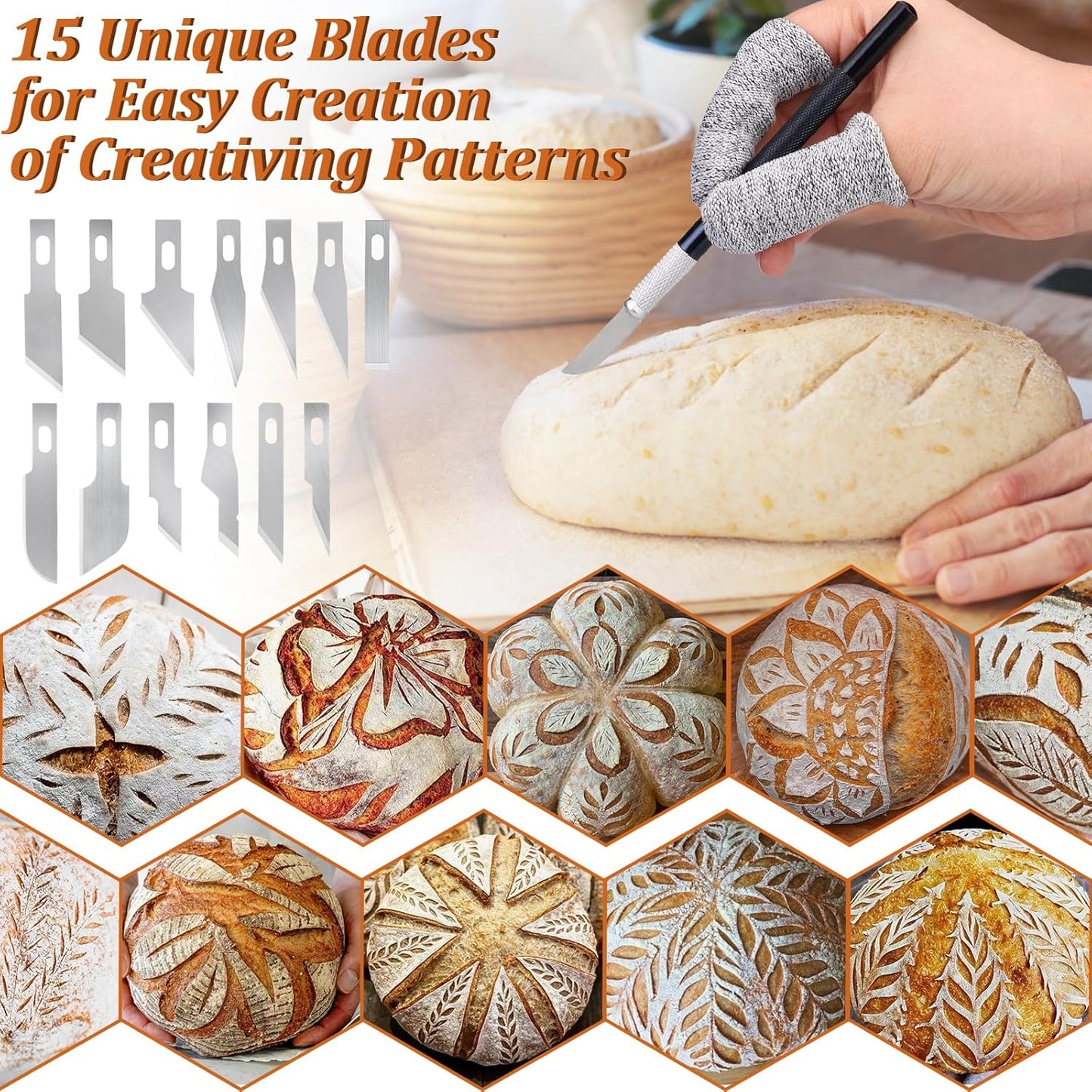 20Pcs Bread Lame Scribing Tool Kit - 2 Precision Scribes with 15 Blades, Finger Guard, Design Cord, Safety Cover and Storage Box - Stainless Steel Scribes for Artisan Bread and Dough Patterns Designs