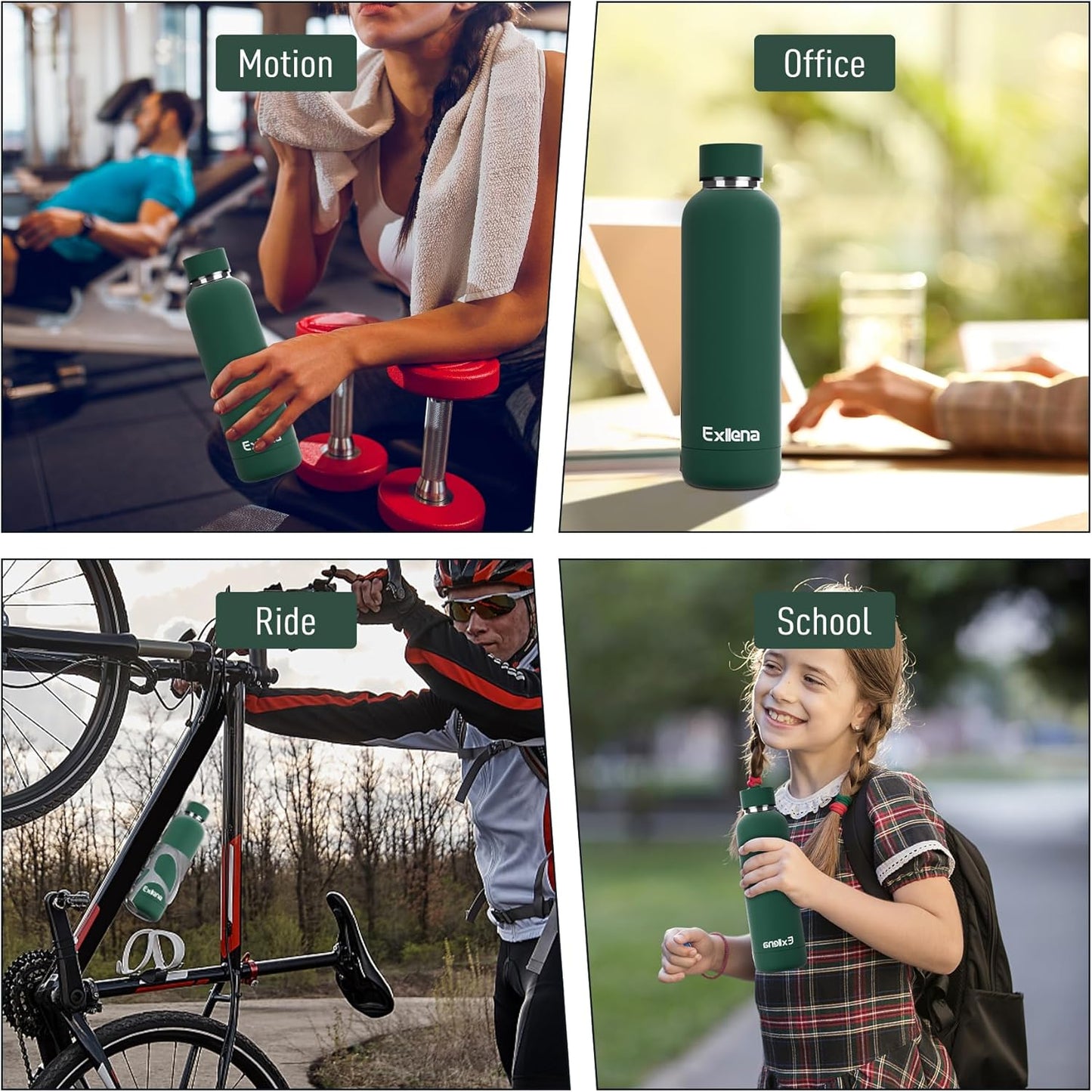 Slim Insulated Water Bottles for Travel 18oz with Clip, Double Wall Vacuum Stainless Steel Water Bottle Keeps Drinks Cold 24 Hrs/Hot 12 Hrs, 100% Leakproof, BPA Free(Emerald Green)