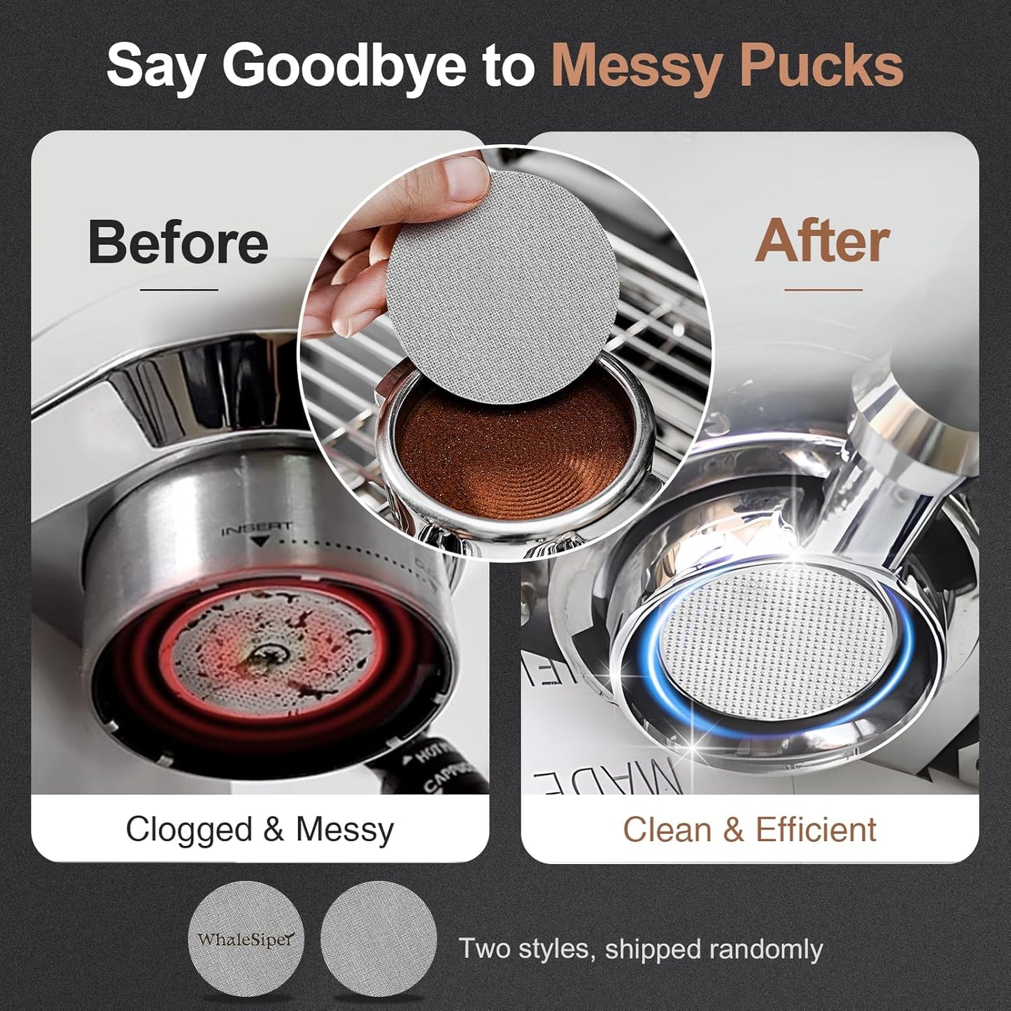 51mm Bottomless Portafilter & Puck Screen, 3 Ears Stainless Steel Head, Only Compatible with De'Longhi EC680, EC685, EC885, and SMEG ECF01, Includes 304 Stainless Steel Filter Basket