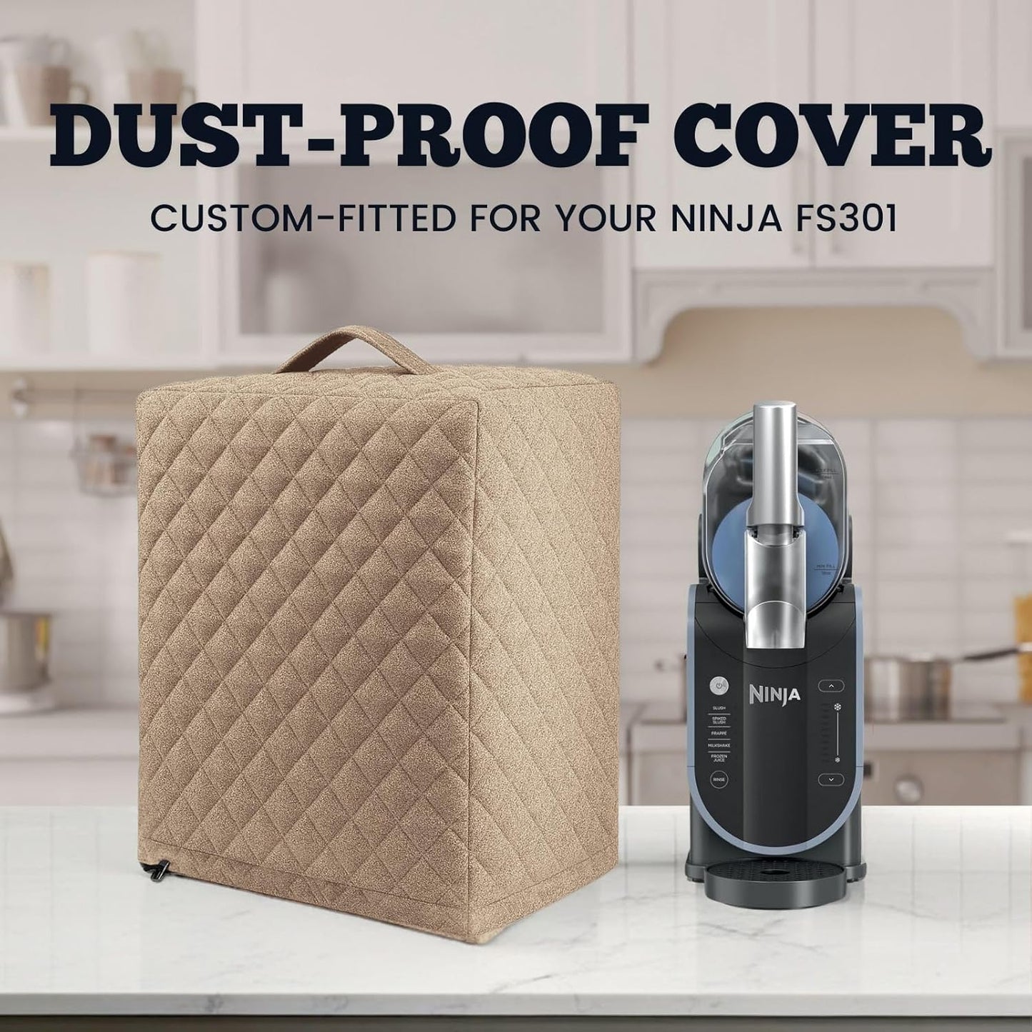 Slushie Machine Cover for Ninja FS301 & FS301C, Waterproof & Dustproof Protective Lid for Ninja Frozen Drink Maker, Durable Nylon Cover for Slushie Accessories (Mocha Tan)