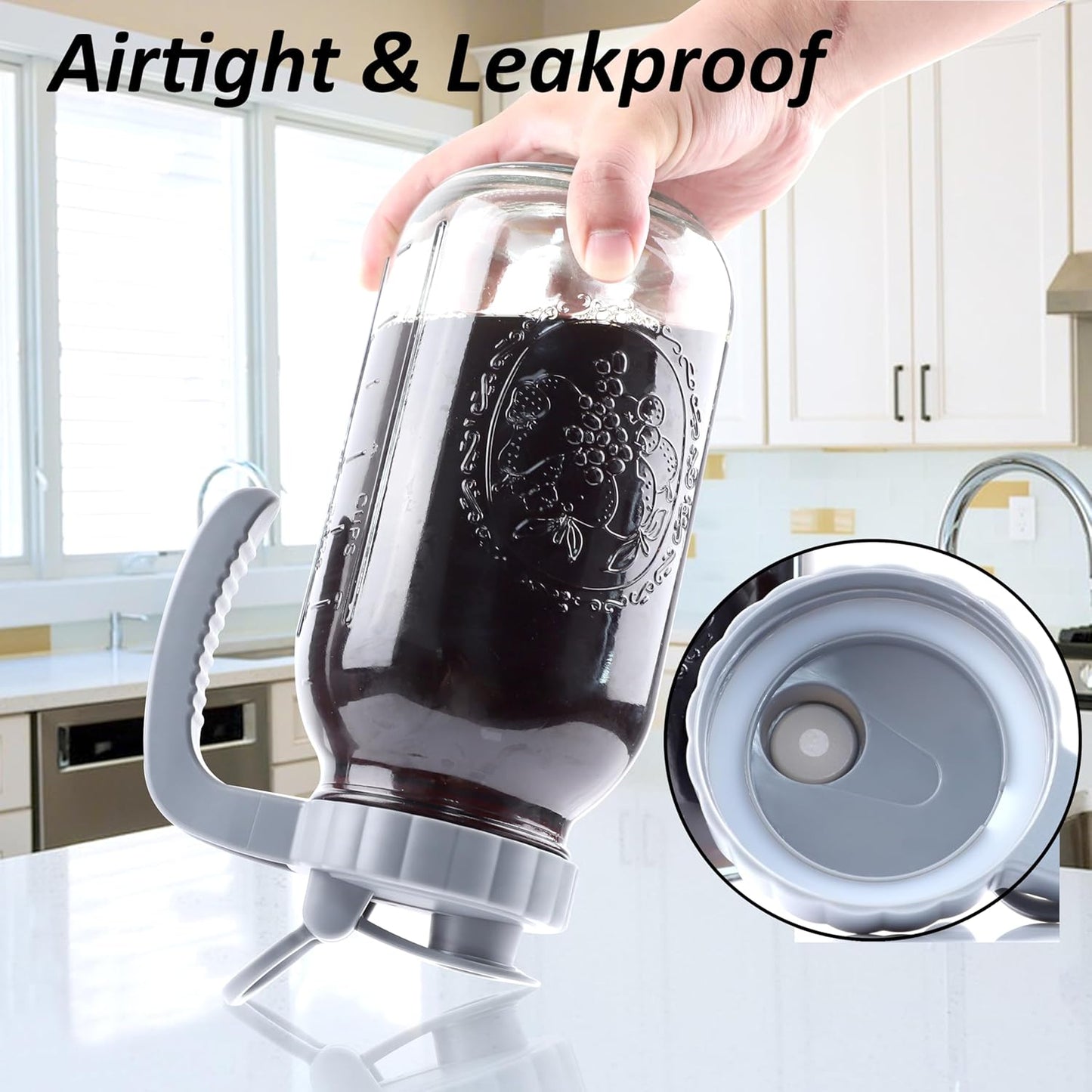 Cold Brew Coffee Maker 64 OZ 2 Pack Mason Jar Cold Brew Pitcher With Infuser 2 Quart Wide Mouth Iced Coffee Maker With Pour Spout Lid And Handle Half Gallon Airtight & Leakproof Pitcher For Fridge