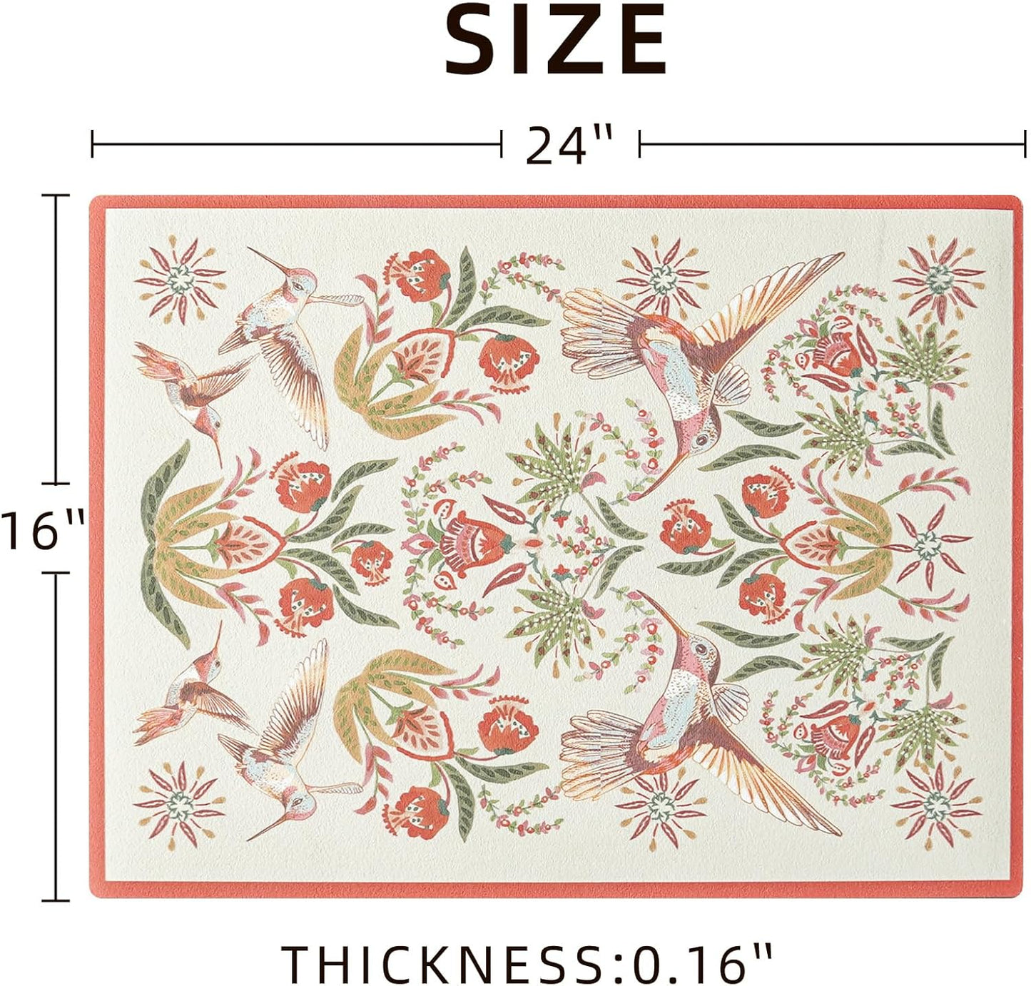 Dish Drying Mat Coffee Mat Rubber Backed Soft Silicone Dish Drying Mat for Kitchen Counter or Sink for Kitchen Bathroom Coffee Bar (Birds and Flowers, 16 x 24 Inches)