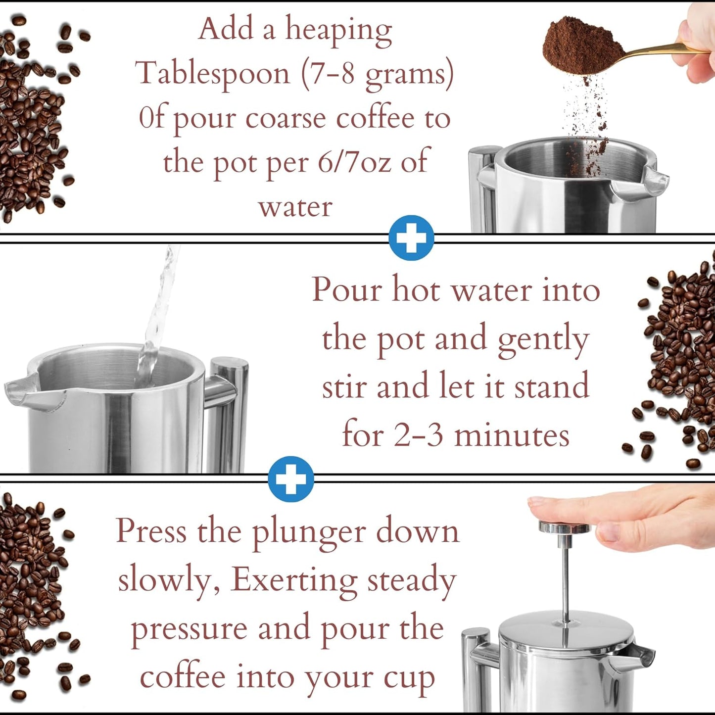 Mixpresso Stainless Steel French Press Coffee Maker 27 Oz 800ml, Double Wall Insulated French Press Stainless Steel, Built-In Thermometer, Easy Clean Tea Brewer, Easy Press Durable Metal Coffee Press