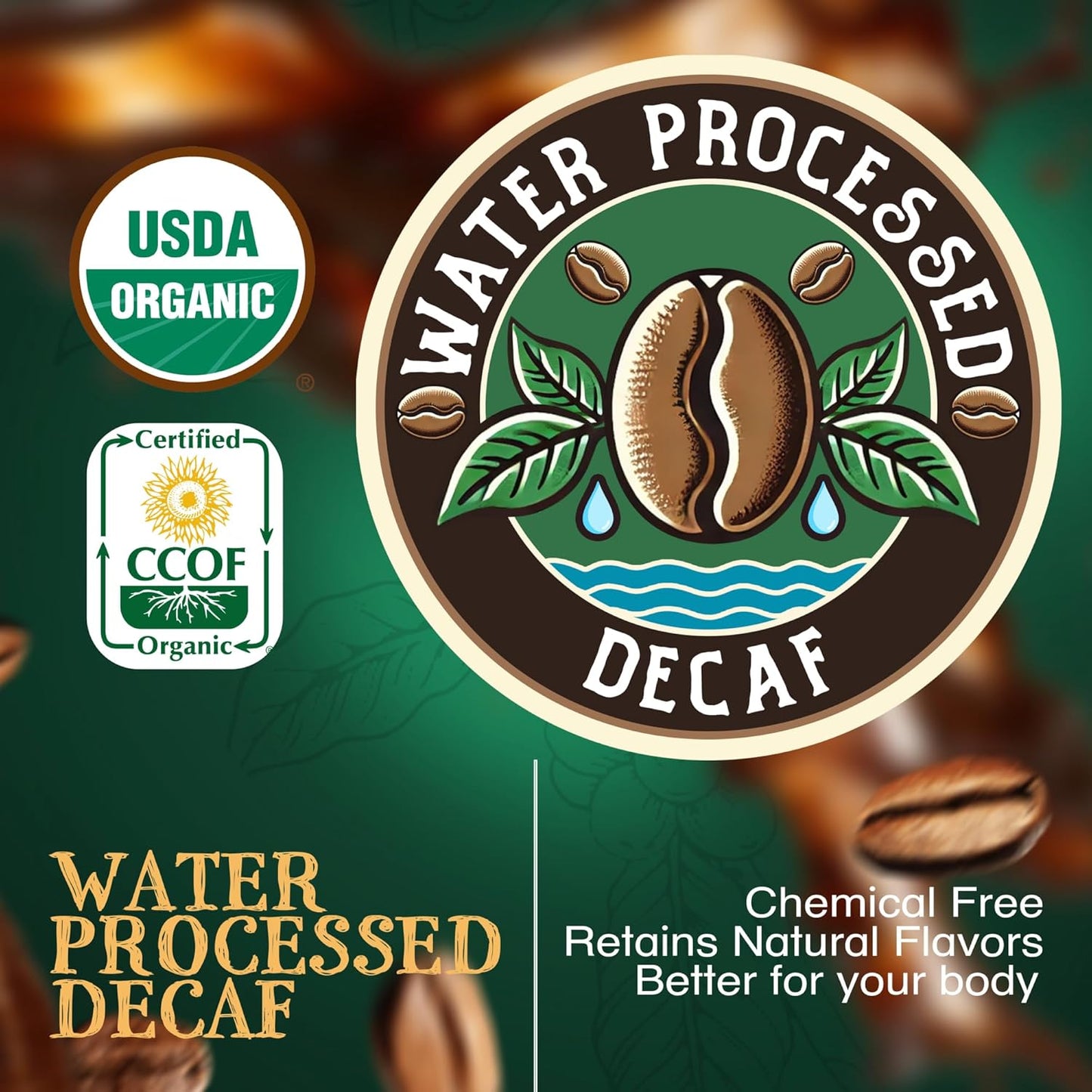 The Bean Organic Coffee Company Water Processed DECAF Caramel, Medium Roast, Whole Bean Coffee, 16-Ounce Bags (Pack of 2)