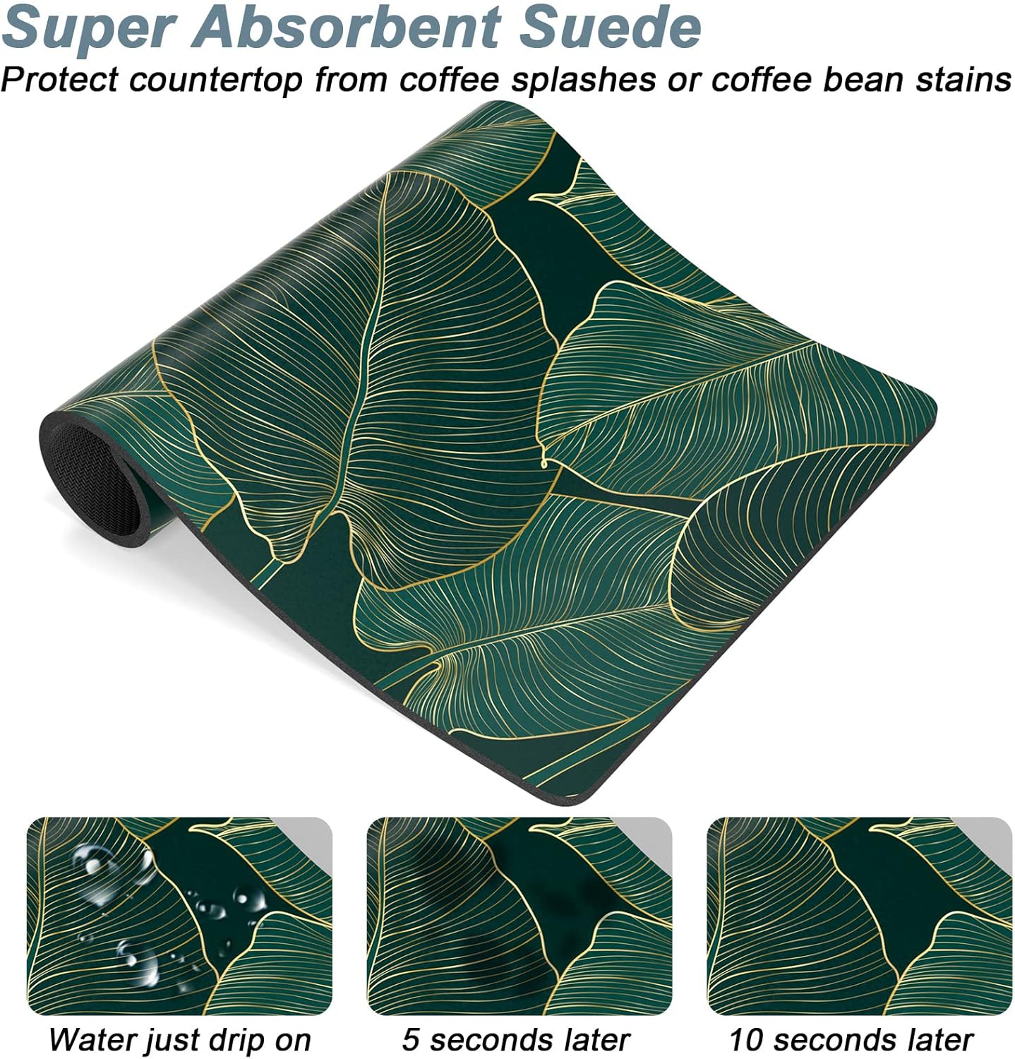 Rnivvi Coffee Mat, 16" x 24" Cute Tropical Theme Coffee Bar Mats for Espresso Machine Station Accessories and Organizer, Hide Stain Rubber Backed Absorbent Dish Drying Pad for Kitchen Counter, Palm