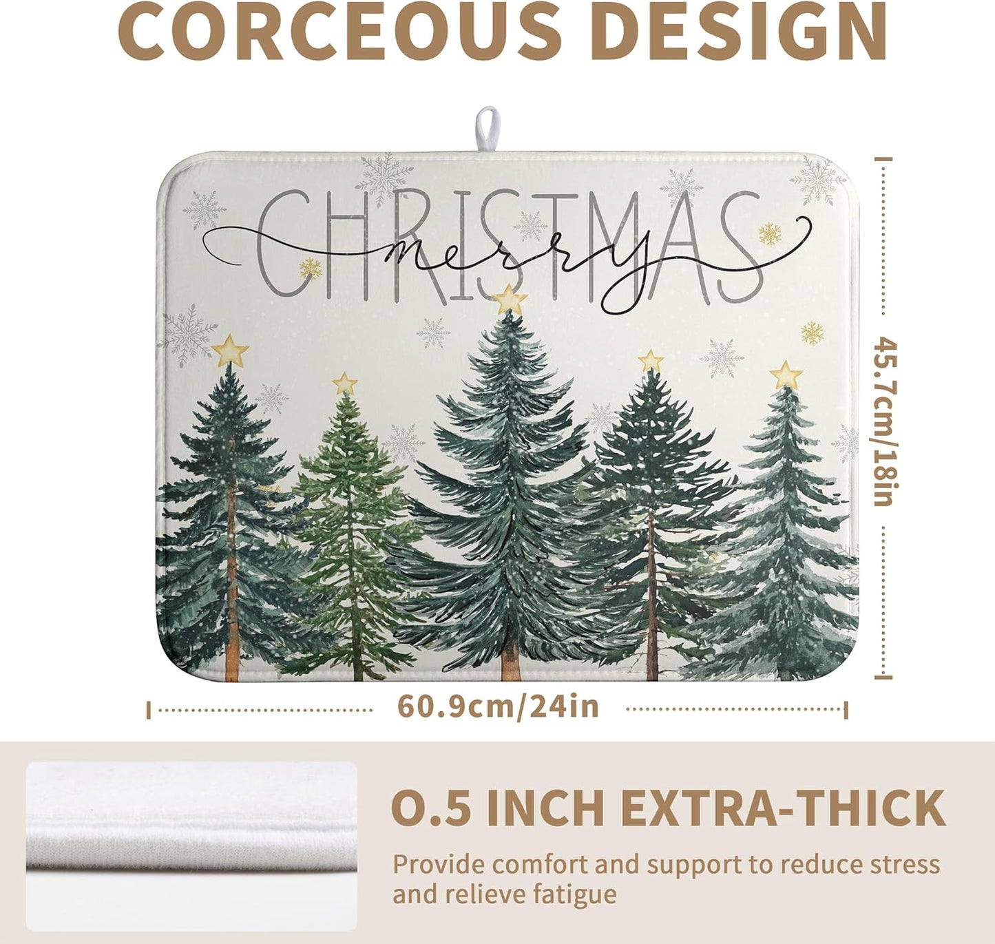 Merry Christma Trees Dish Drying Mat Winter Forest Large Kitchen Mats Dish Drying Pad Xmas Snow Absorbent Dish Dryer Mat for Kitchen Countertops Microfiber Drainer Pad Dish Drying Mats (18x24 in)