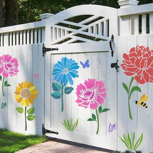 12 PCS Large Flower Painting Stencils, Reusable Sunflower Stencils for Painting on Wood Rocks Canvas Fabric Glass Pottery DIY Painting Art Projects