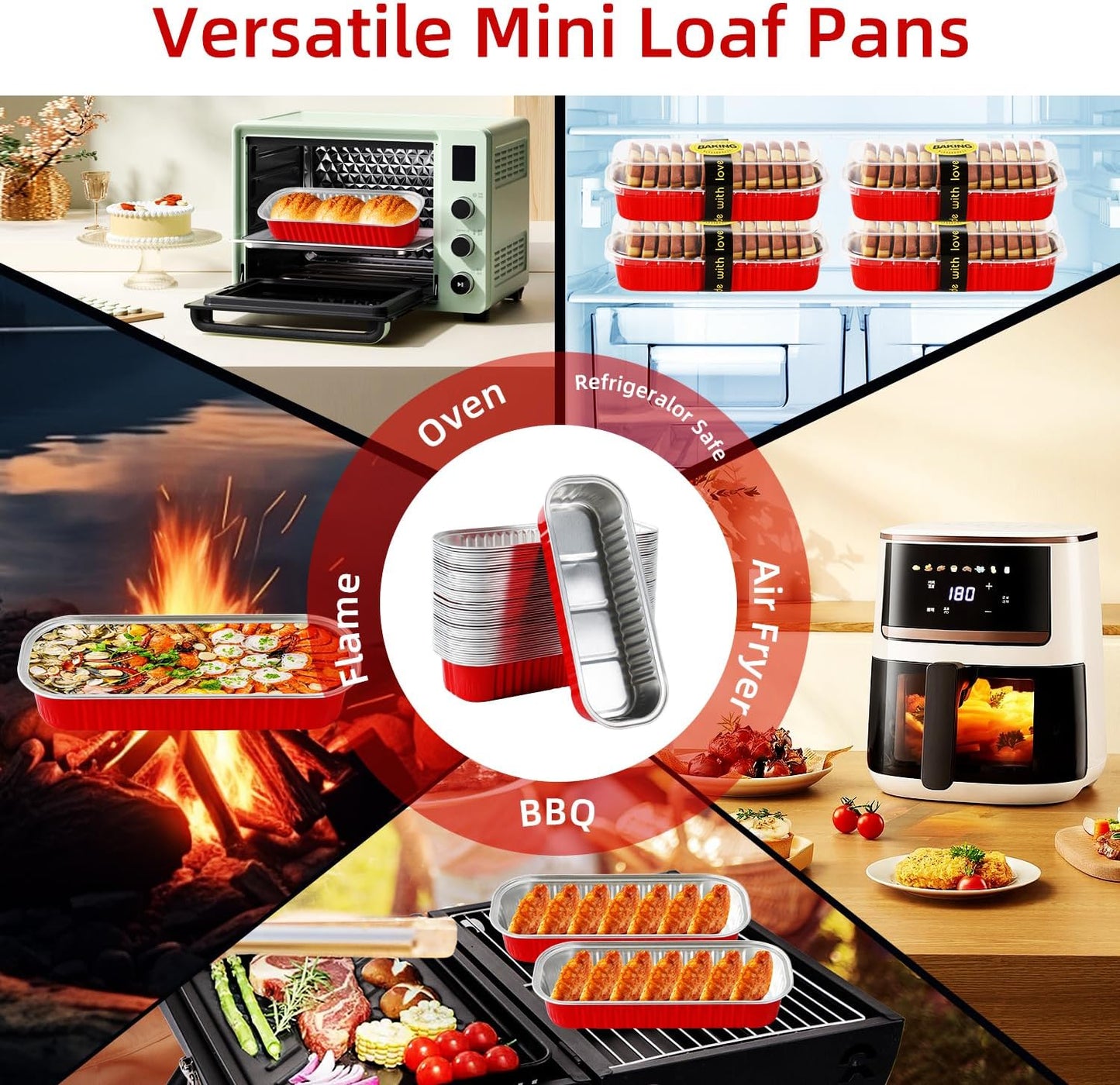 Mini Loaf Pans with Lids and Spoons Sealing Sticker,60 Pcs 6.8oz Cake Pans for Baking Disposable Aluminum Foil Red cake pan (60 PCS RED)
