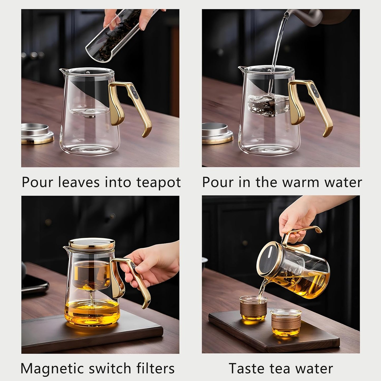 25.4oz Magnetic Glass Teapot Set with 60.9oz Cast Iron Tea Kettle for Stovetop, Small Enchanted Brewing Tea Pot, Witchcraft Magic Borosilicate Tea Set with Strainer for Loose Leaf