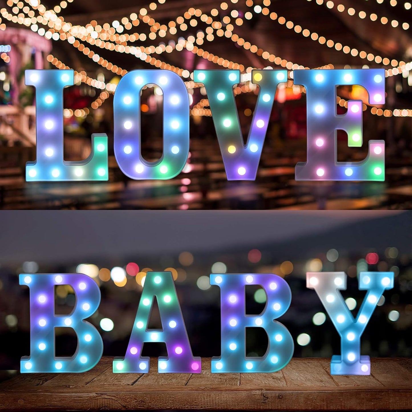Foaky Colorful LED Letter Lights with Remote,Marquee Light Up Letters Sign for Night Light Wedding/Birthday Party Battery Powered Christmas Lamp Home Bar Decoration(M)