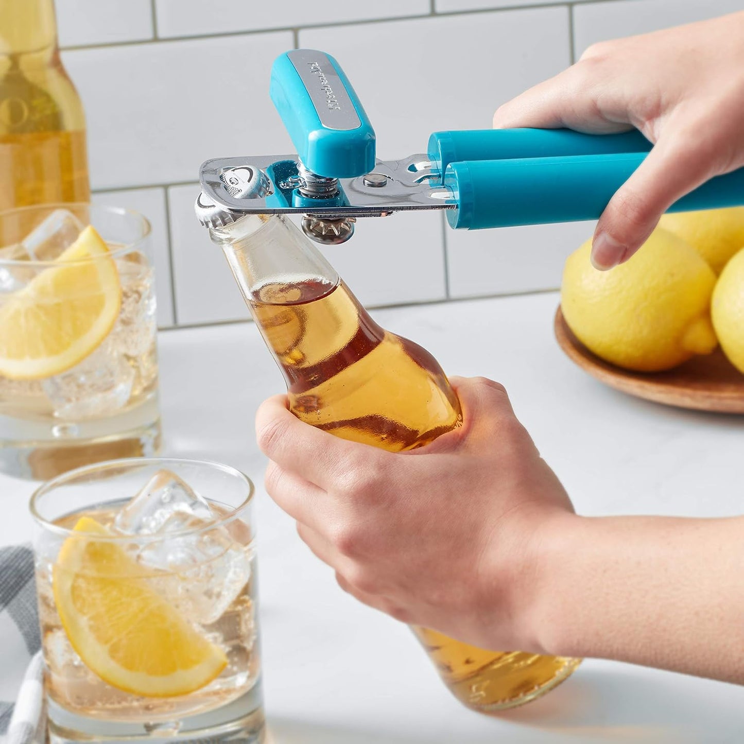 KitchenAid Classic Multifunction Can Opener and Bottle Opener Easy to Use, Razor Sharp Stainless Steel Cutting Wheel, Soft Ergonomic Handles, Ocean Drive