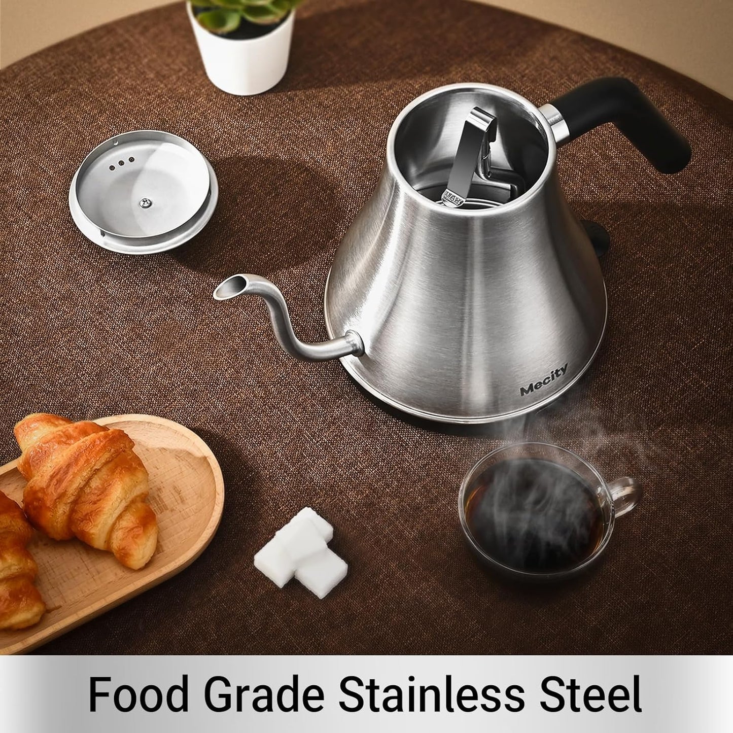 Mecity Electric Kettle Gooseneck Water Kettle Stainless Steel Tea Kettle Water Boiler Fast Heating, Auto Shut Off, 27 fl oz, 1000W, Stainless Steel