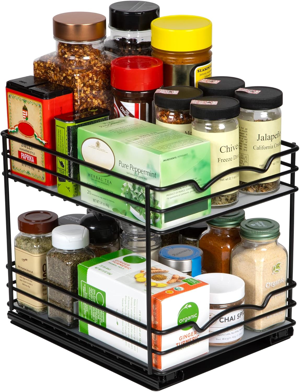 Pull Out Cabinet Organizer for Spices, Cans - Heavy Duty with Lifetime Limited Warranty- Pull Out Spice Rack- Cabinet Pull Out Shelf for Cans,Dishes, Etc, 8-1/2"Wx10-3/8"Dx8-7/8"H, Black