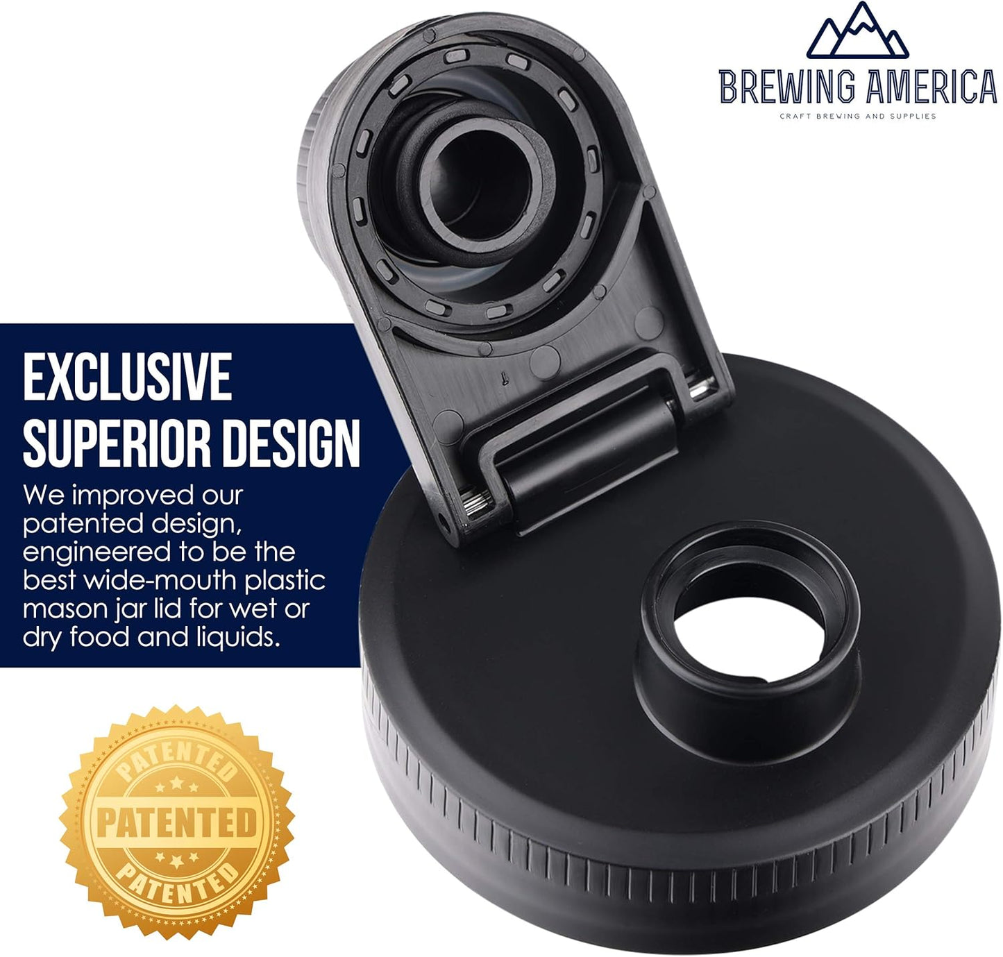 Brewing America Mason Jar Drinking Cup Pint and Half Drinking Lid and Azure 24oz Jar (2, Black)