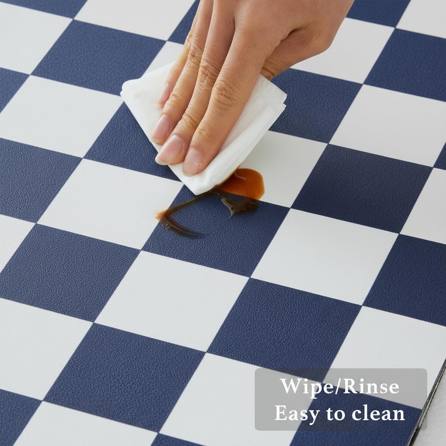 Checkered Dish Drying Mat for Kitchen Counter, Coffee Bar Station Accessories, Retro Cute Aesthetic Modern Absorbent Drainer Mat Kitchen Drying Mat Easy Clean (Navy Blue, 24" x 16")