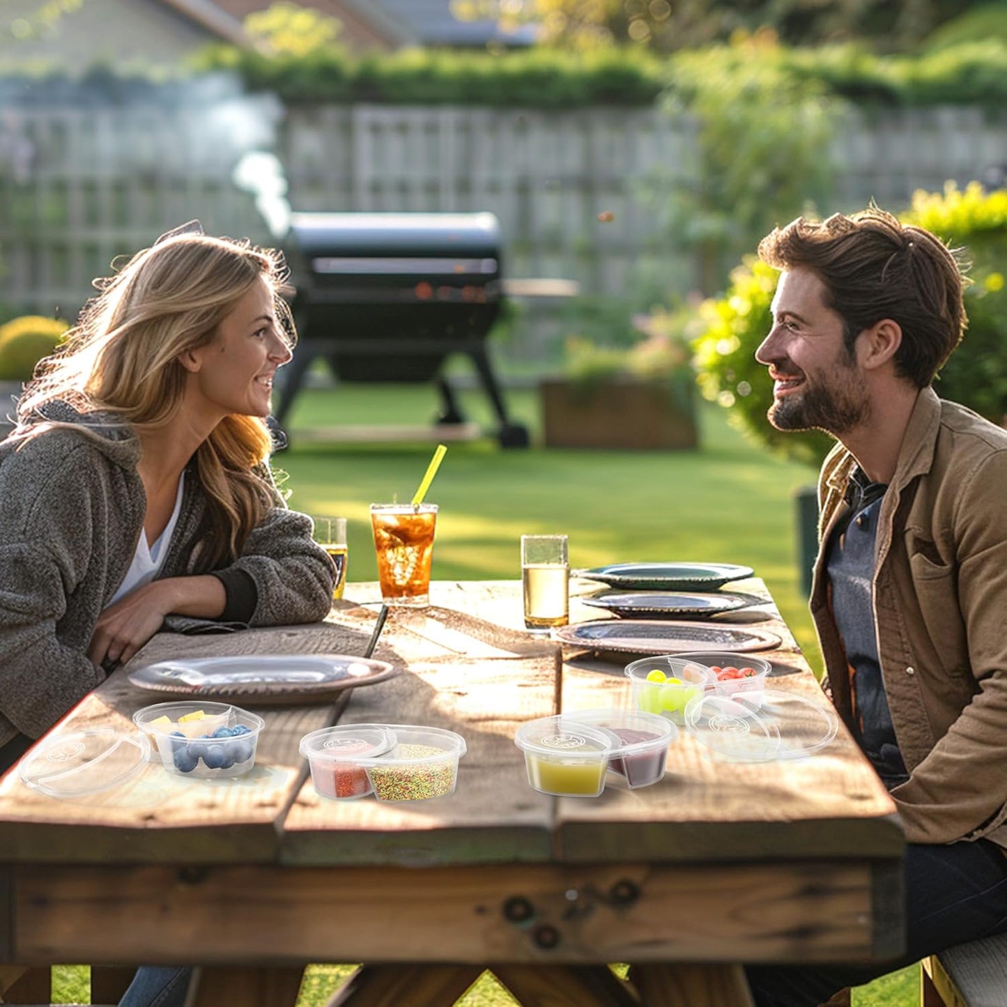 20pcs Reusable Snack Containers with Lids, 2 Compartment Snack Pack Containers for Fruits Candy Sauce Spices