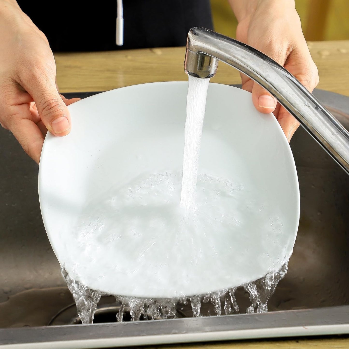 fMBB Ceramic White Dinner Plates Set of 4, Porcelain Square 7.5 inch Dessert Dishes, Serving Flat Plates Salad Dishes - Scratch Resistant, Dishwasher, Microwave, Oven Safe