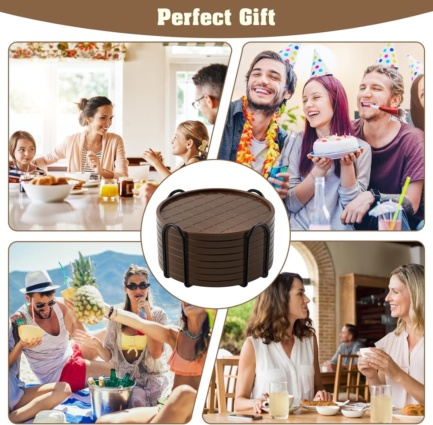 Coasters,Drink Coasters Set of 8 with Holder (Coffee, 12pcs)