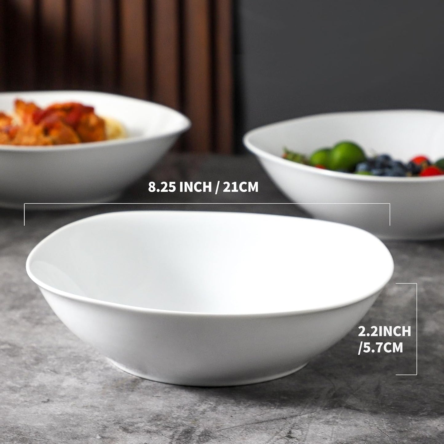 fMBB 4pcs Large Pasta Bowls, 35 OZ Porcelain Deep Dinner Plates, Big Salad Bowls Set, House-warming Dinnerware, Dishwasher, Microwave, Oven Safe