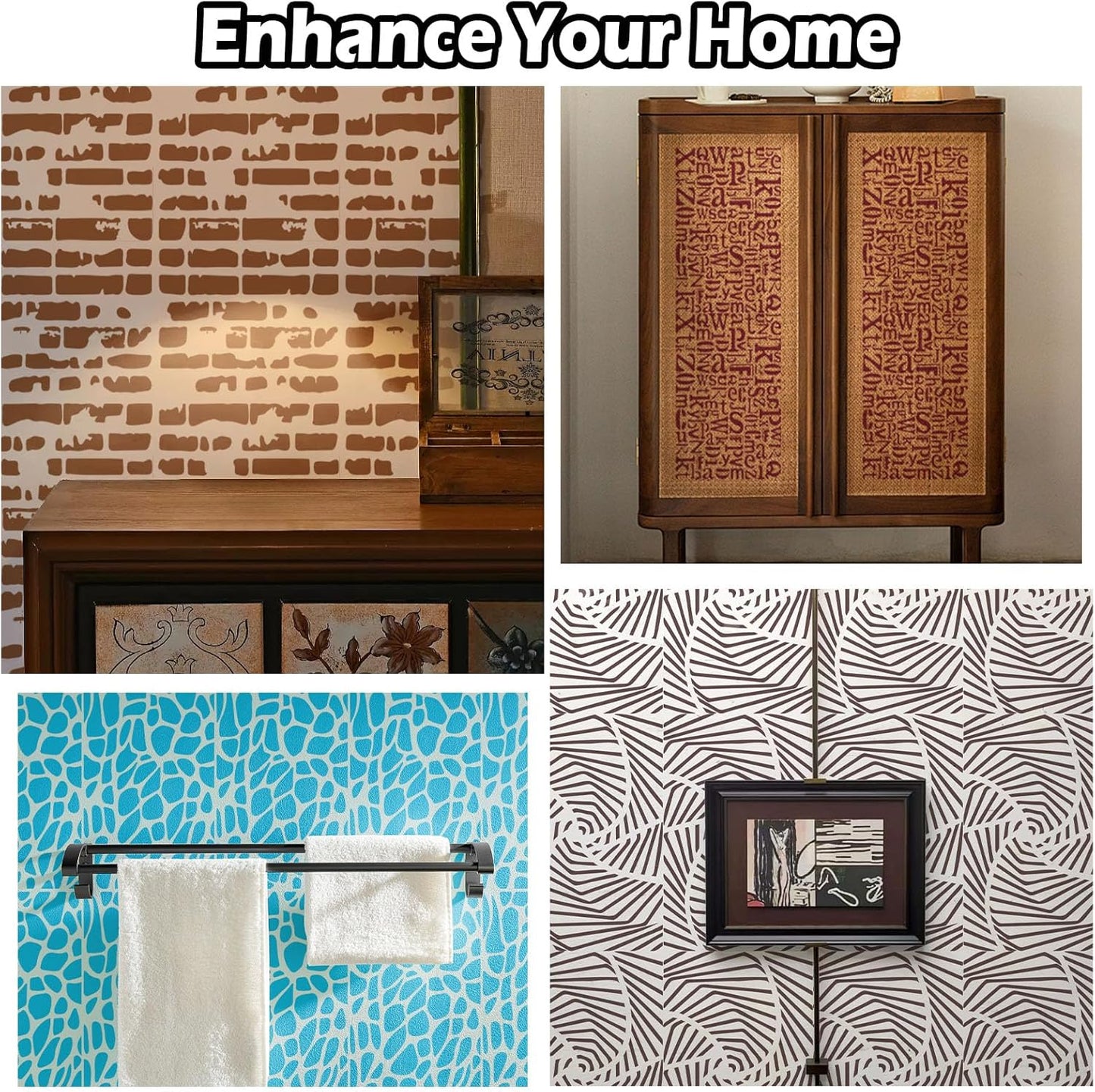 Yazhiji 8PCS Large Stencils for Geometric Painting, Reusable Geometric Painting Stencils Abstract Layering Stencil for Painting on Wood Canvas Furniture Floor Decor DIY Supplies