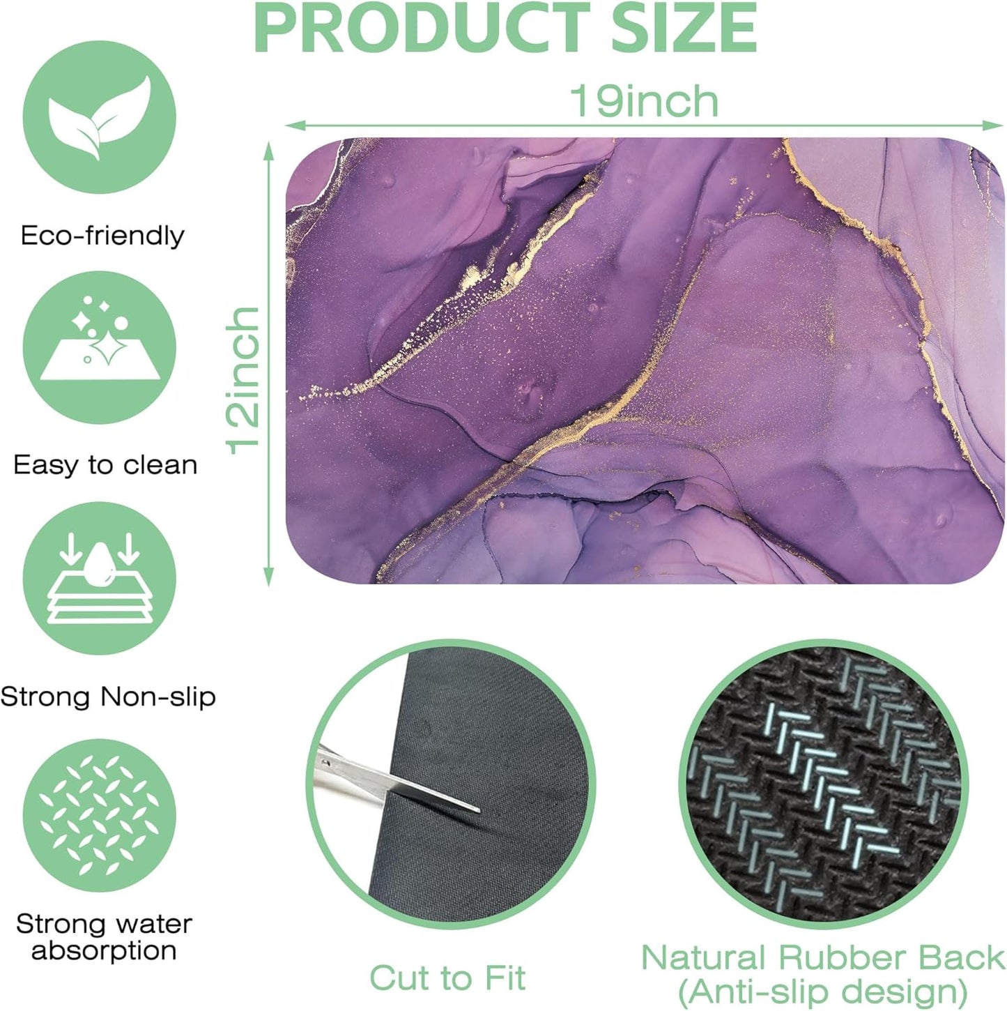 Dish Drying Mat Colorful Abstract Marble Texture Coffee Mat,12"X19" Bsorbent Dish Drying Pad for Sink Dishes or Under Rack Kitchen Counter Accessories Absorbent Hide Backed Drying Mat