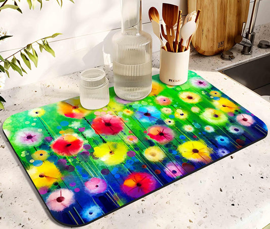 Dish Drying Mat for Kitchen Counter 20x12in Washable Quick Dish Drying Pad Rubber Backed Absorbent Draining Mat Fit Kitchen Counter,Bar,Under Sink,Dishes,Utensils,Dish Rack