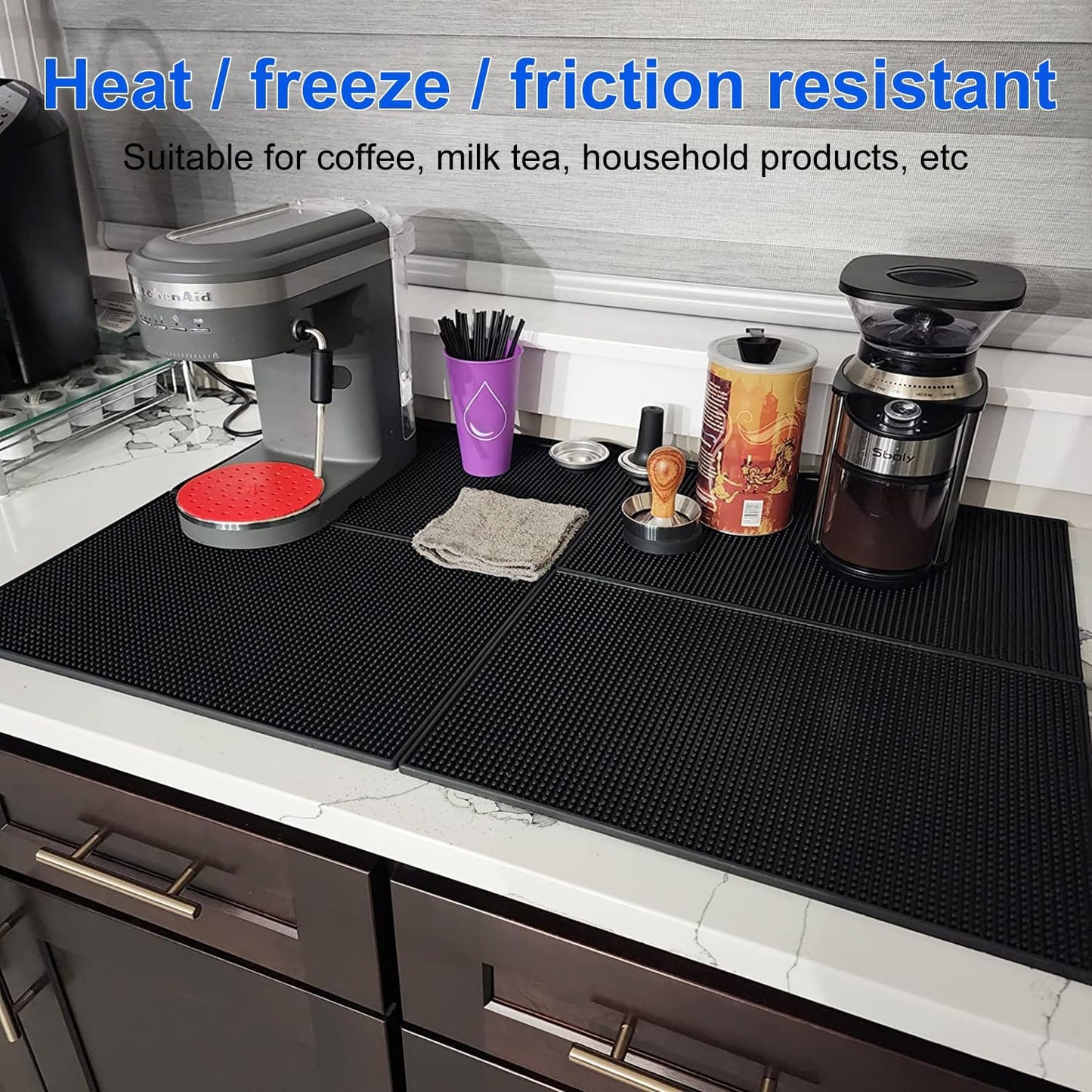 5 Pack Rubber Bar Mats, 18" x 12" Black Bar Service Mat, Spill Mat for Countertop, Bartending, Rubber Bar Mats, Efficient and Stylish Solution for Every Bartending Need,by KUKLIPJIM