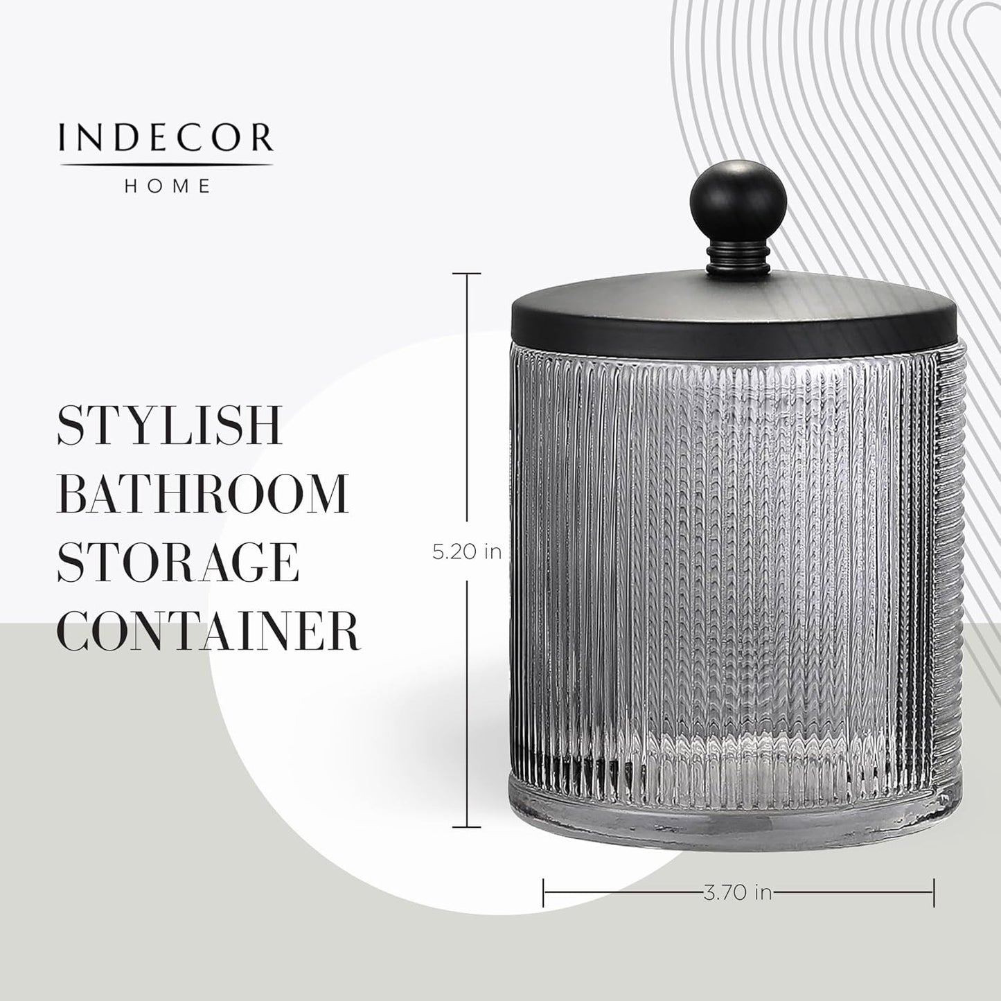 Glass Jar with Metal Lid for Bathroom Organization, Clear Apothecary Jar for Cotton Balls, Q Tips, and Small Accessories, Stylish Bathroom Storage Container Grey, Black