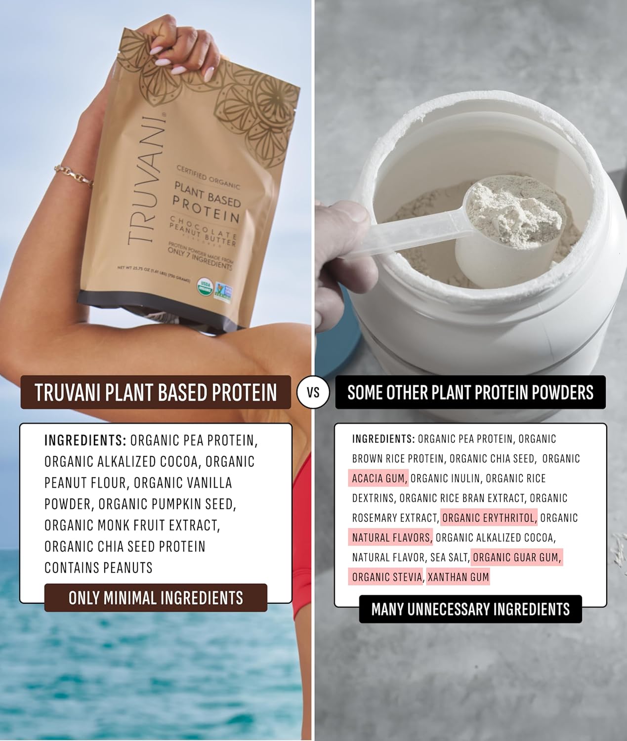 Truvani Vegan Pea Protein Powder | Chocolate Peanut Butter | 20g Organic Plant Based Protein | 10 Servings | Keto | Gluten & Dairy Free | Low Carb | No Added Sugar