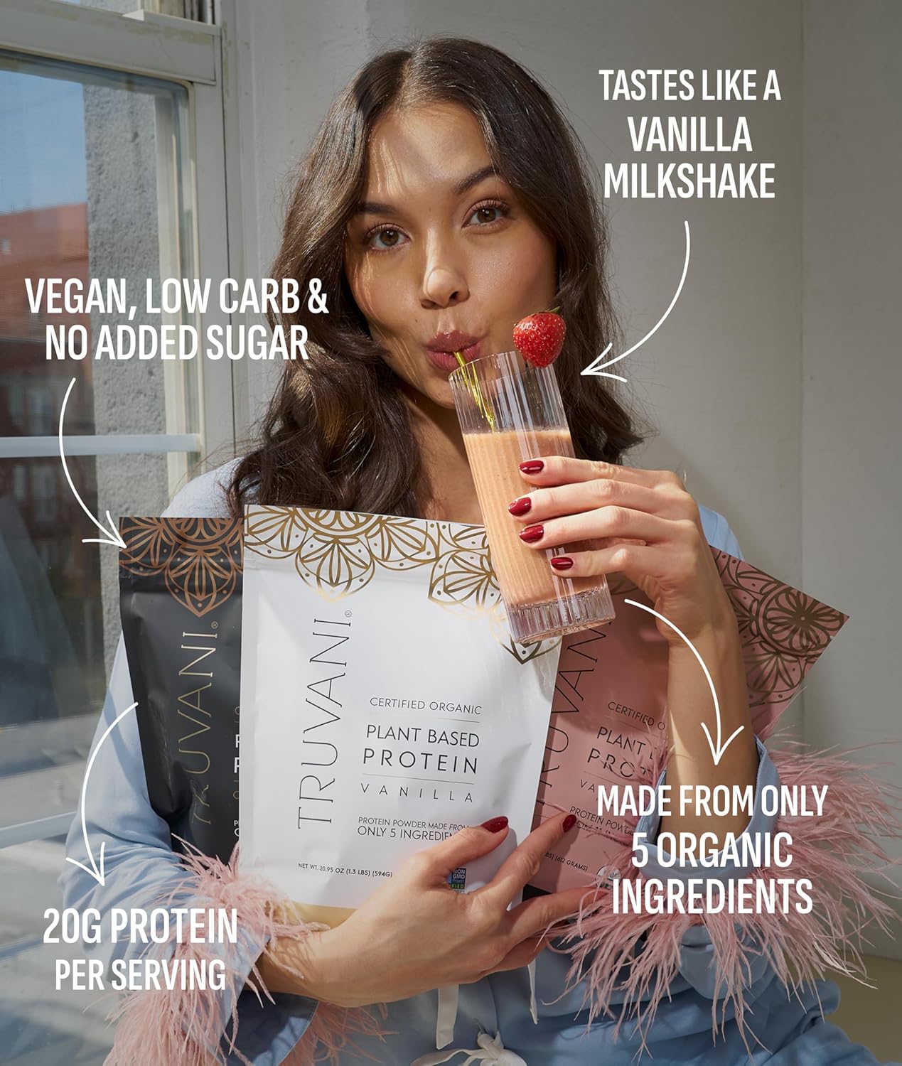 Truvani Vegan Pea Protein Powder | Vanilla | 20g Organic Plant Based Protein | 1 Serving | Keto | Gluten & Dairy Free | Low Carb | No Added Sugar