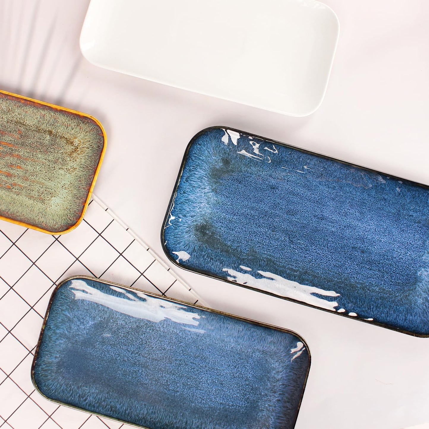 Porcelain Dinner Plates Blue 2 PCS, Serving platters for entertaining, for Fruit, cheese, snack, Bread, cupcake, Salad - Scratch Resistant durable, Microwave, Dishwasher Safe