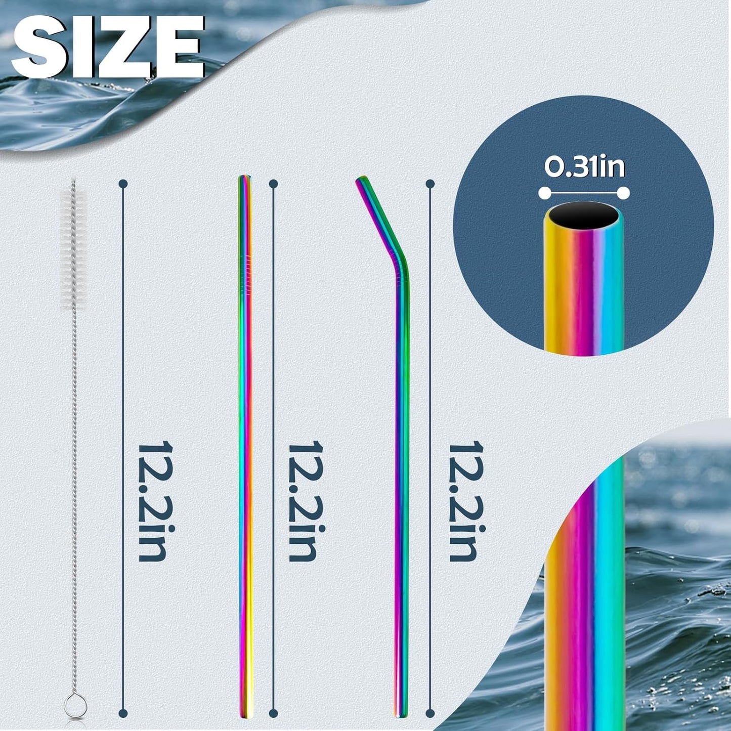 for Stanley Quencher 40oz Tumbler 6x Metal Stainless Steel Straws, 12inch Replacement Extra Long/Tall Straws for Stanley Cup 40oz Drinking Reusable Accessories (3x Straight & 3x Bent, Colorful)