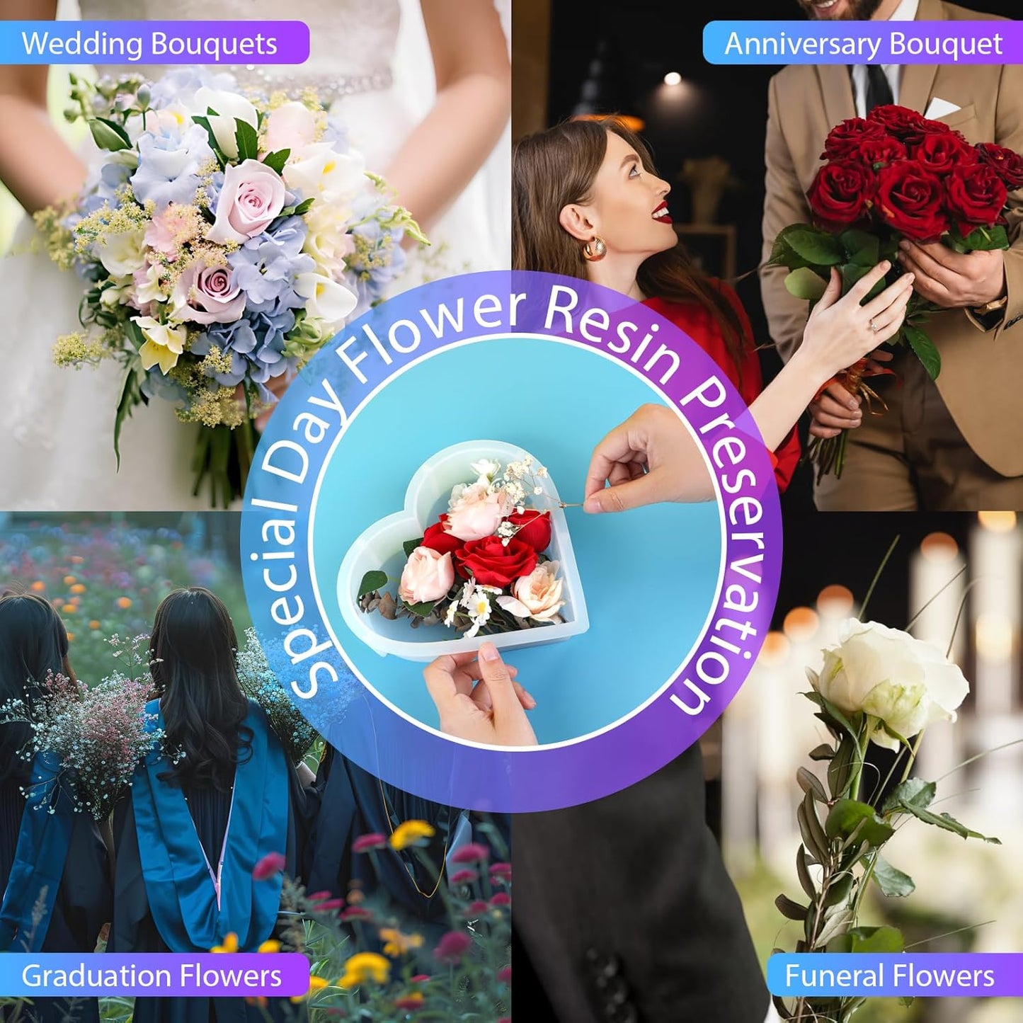 KISREL Large Heart Resin Mold, Heart Shaped Silicone Molds for Epoxy Resin, Large Molds for Flower Preservation, Deep Pour Mold for Furniture Decoration, DIY Wedding Bouquets, Valentine's Day Gifts