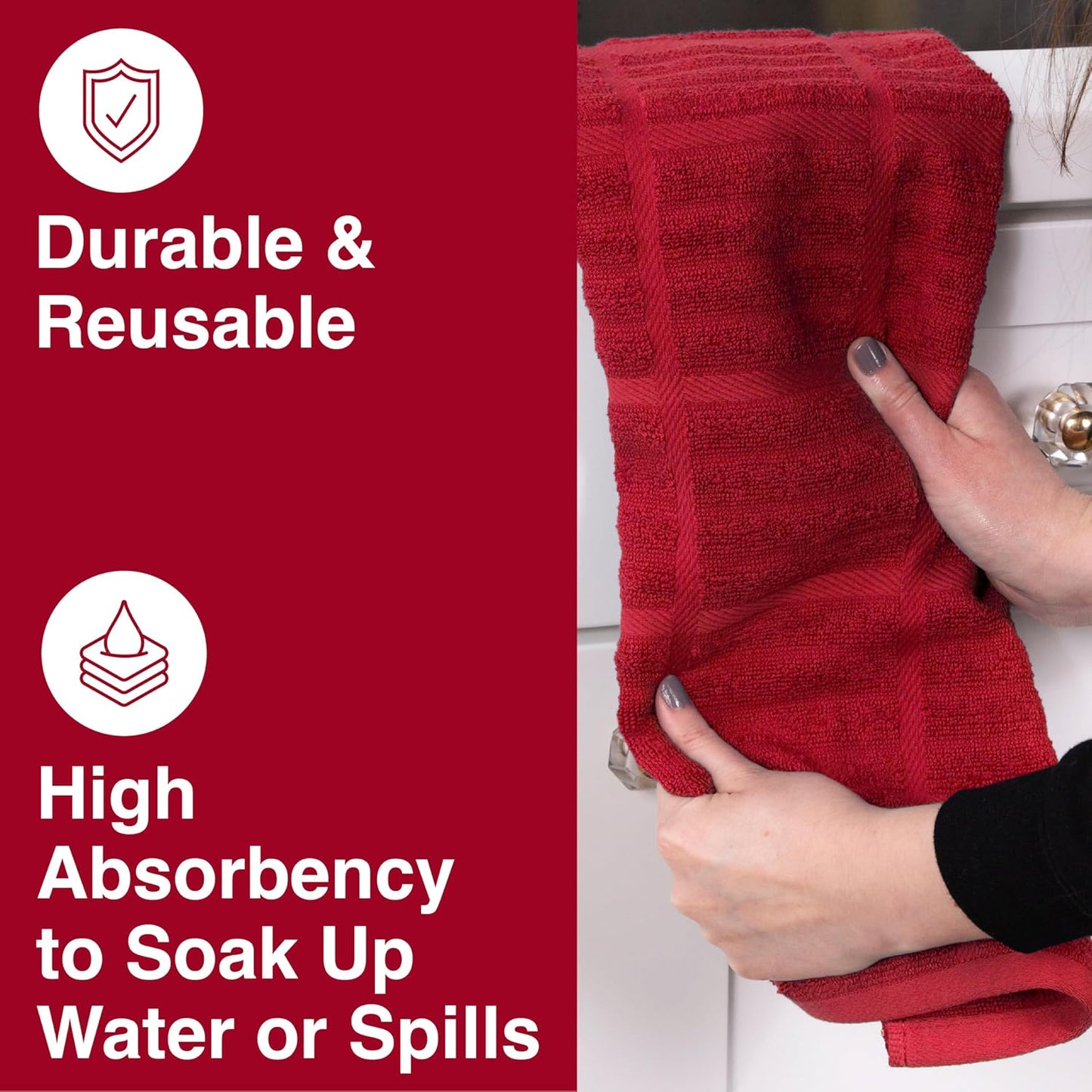 All-Clad Solid Kitchen Towels: Highly Absorbent, Super Soft Long Lasting - 100% Cotton, 17"x30" Tea Towels for Cleaning & Drying Dishes, Pans, Glassware, or Countertops, (2-Pack), Chili