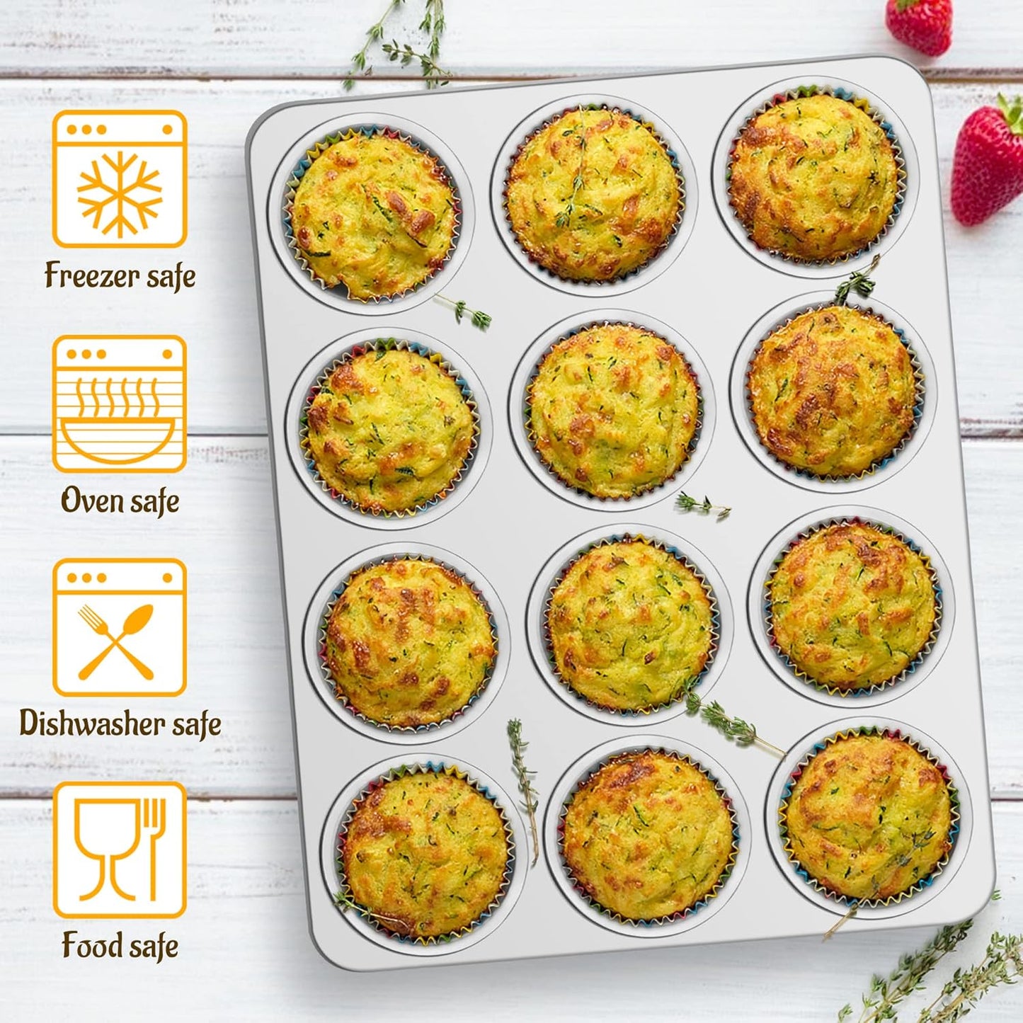 E-far Stainless Steel Muffin Pan Set of 5, 12 Cups Cupcake Pans Tins for Baking, Non-Toxic Metal Muffin Tray Molds for Small Mini Cupcake, Heavy Duty & Regular Size, Rust Free & Dishwasher Safe