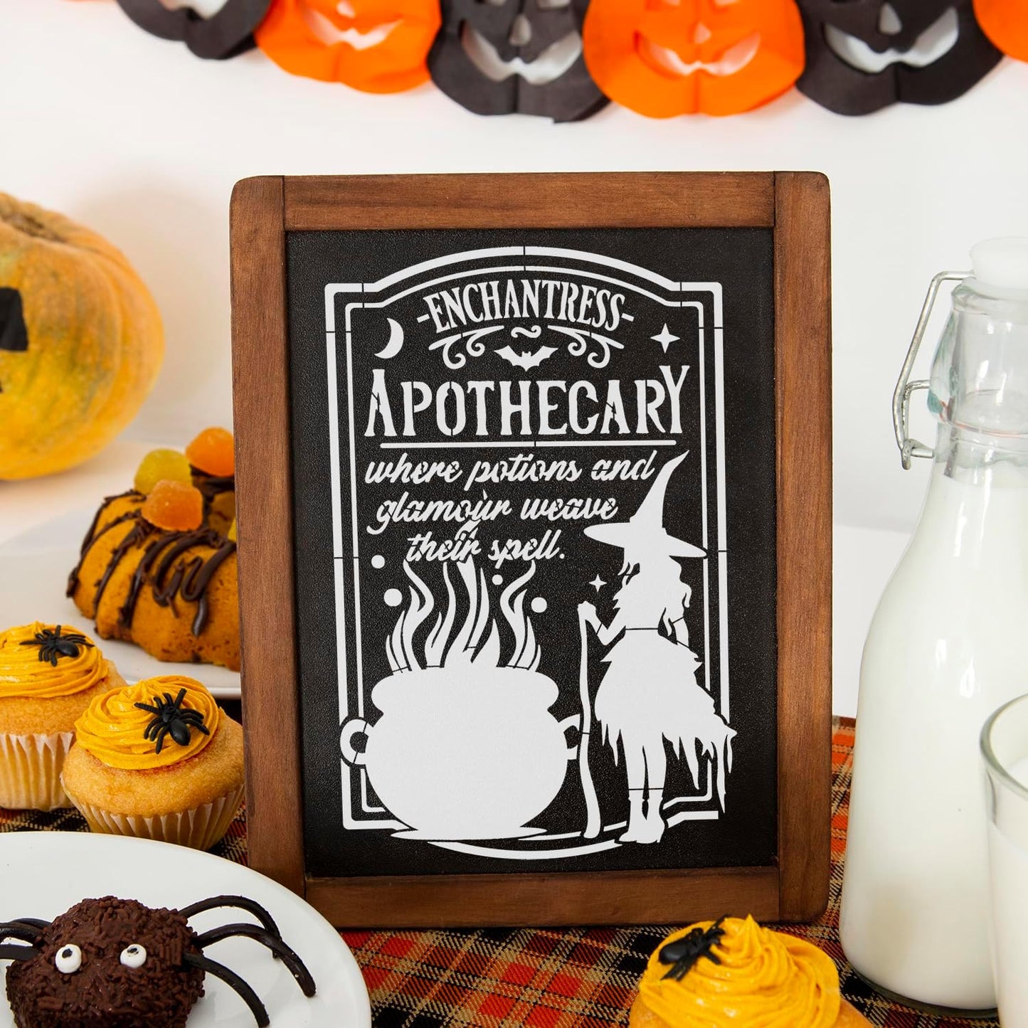 Halloween Stencils for Painting 11.7”x8.26” Reusable Halloween Stencil A4 Skeleton Witch Black Cats Draw Templates for Wood Signs Walls Windows Door Mat Fabrics