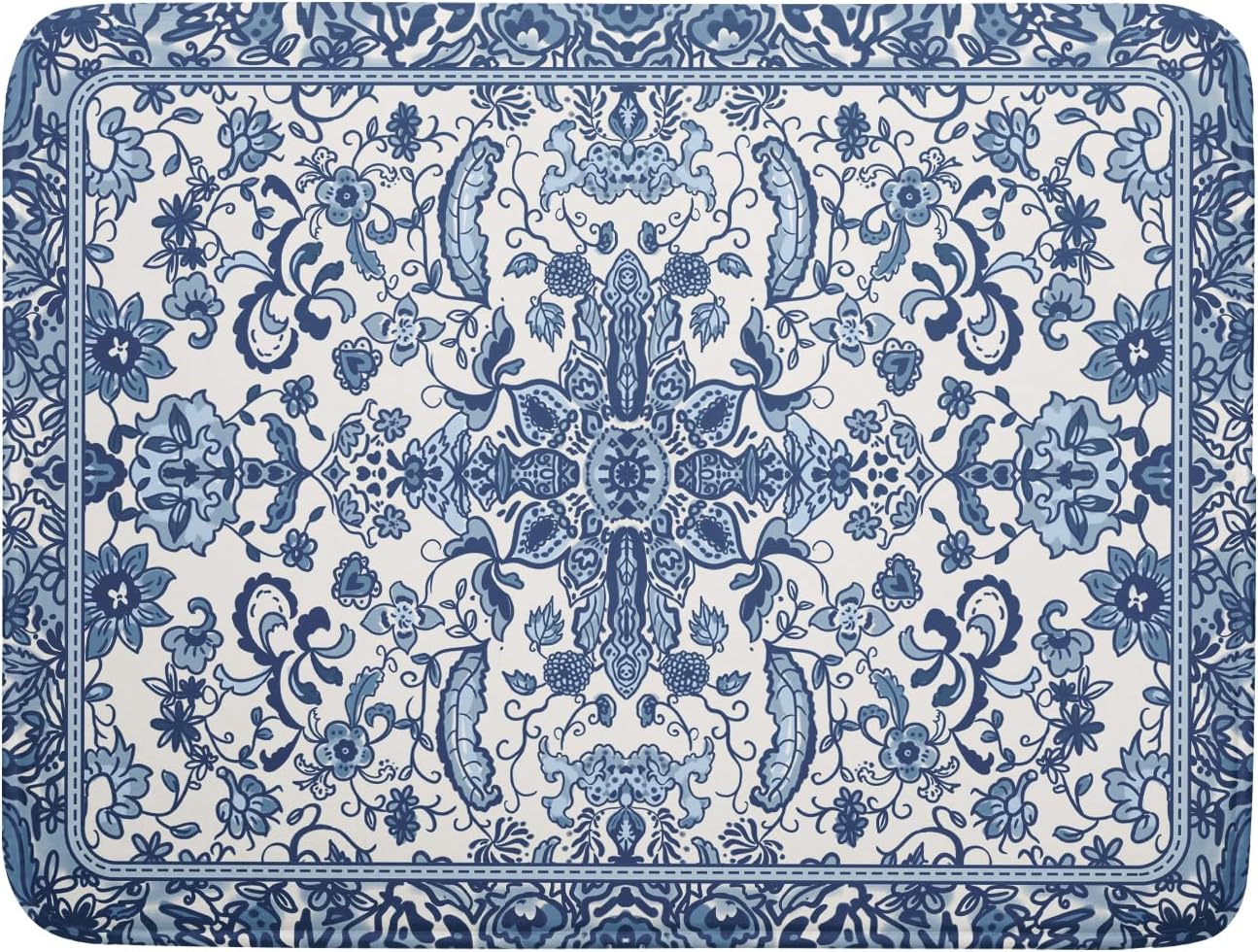 Chinoiserie Floral Dish Drying Mat for Kitchen Counter Blue and White Flowers Pattern Dish Drying Pad 16”x18”Absorbent Reversible Seasonal Decor Dishes Drainer Pad Dish Dry Rack Mat for Counter top