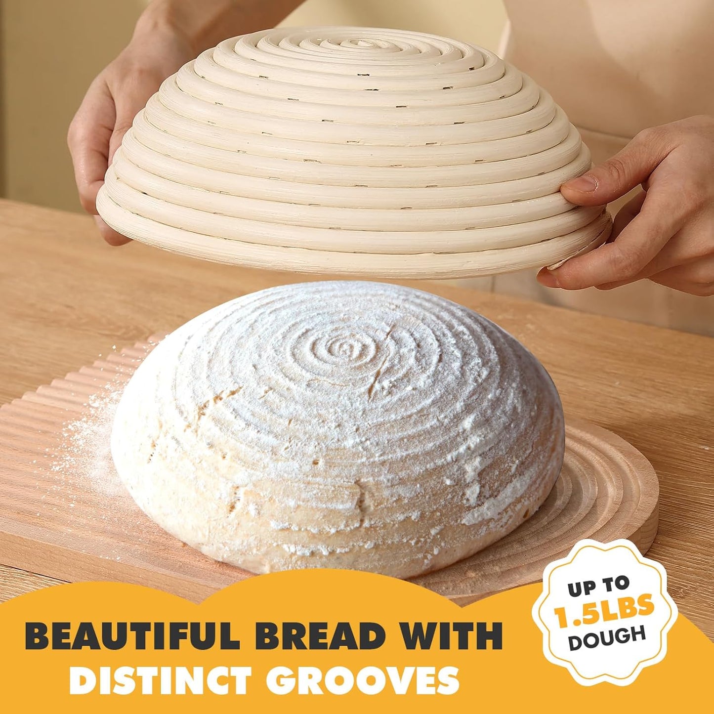 Sourdough Bread Baking Supplies, Bakery Premium Round Banneton Basket 2 Pack with Liner - Perfect Brotform Proofing Basket for Making Beautiful Bread