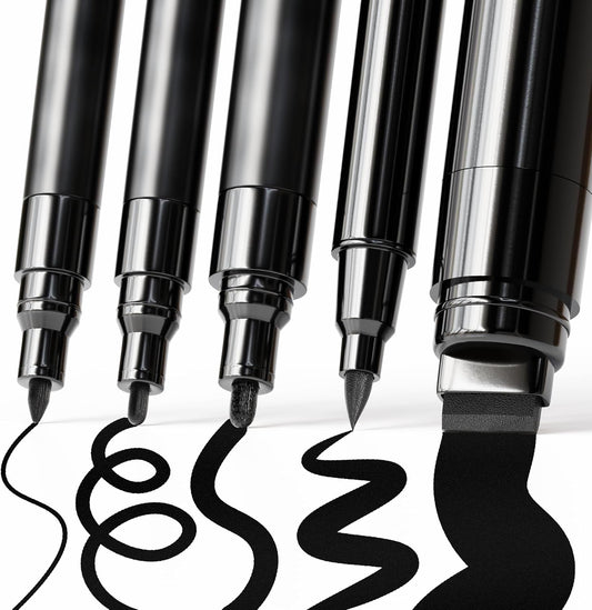 ARTISTRO 5 Black Acrylic Paint Pens, Acrylic Paint Markers Different Tip, Fabric Markers for Textile, Canvas, Rock, Glass, Wood, Paper, DYI, Pens for Kids and Adults