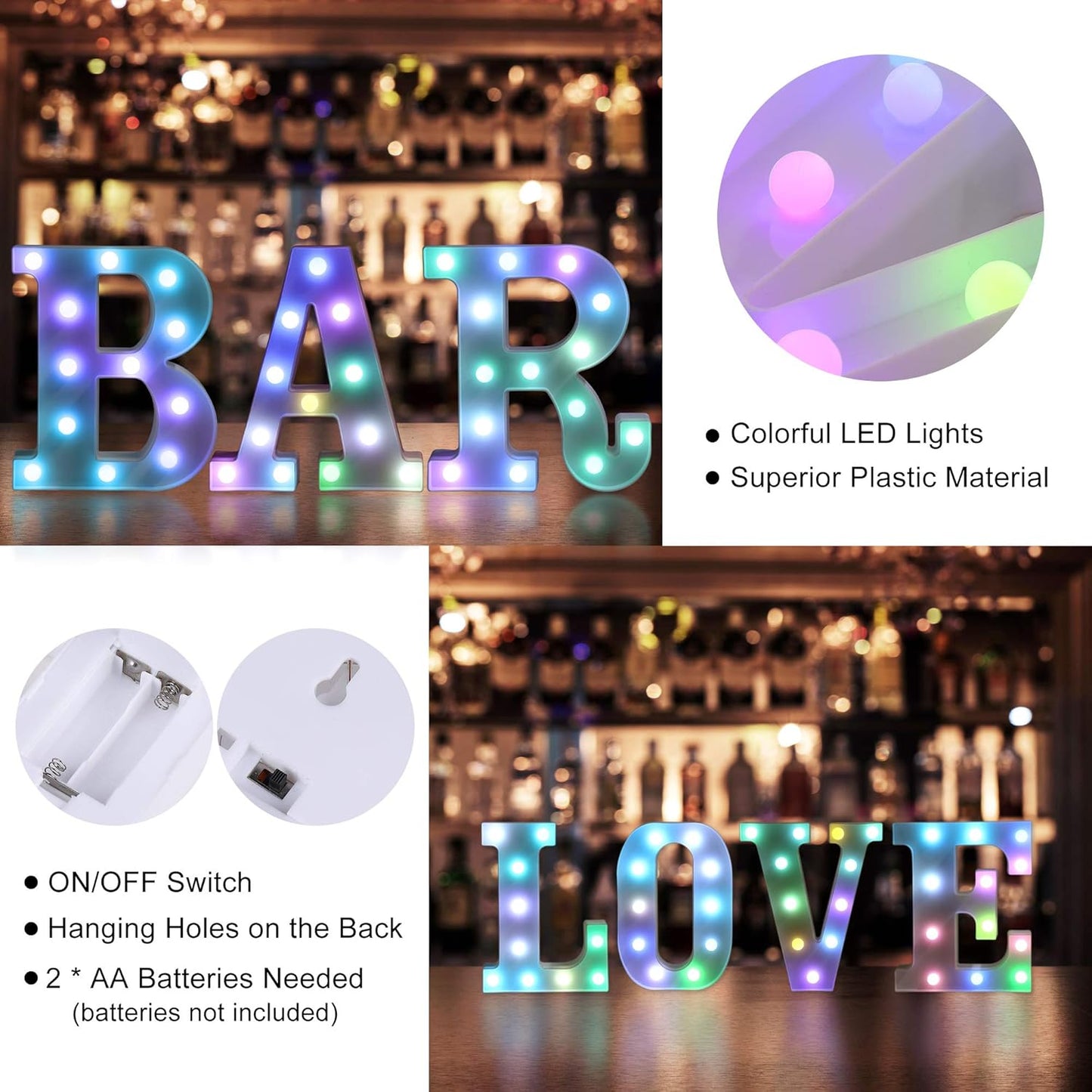 Foaky Colorful LED Letter Lights with Remote,Marquee Light Up Letters Sign for Night Light Wedding/Birthday Party Battery Powered Christmas Lamp Home Bar Decoration(D)