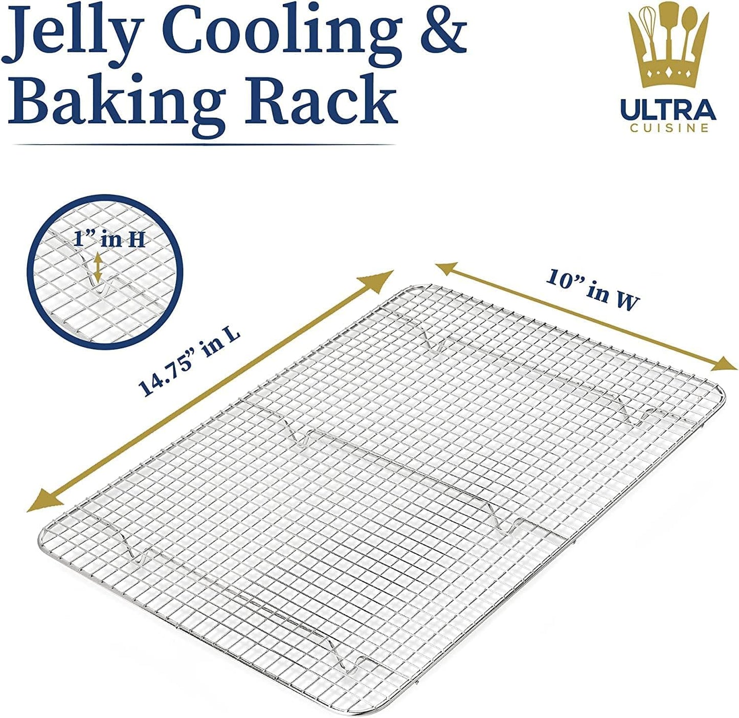 Ultra Cuisine Heavy Duty 100% Stainless Steel Cooling Rack for Cooking and Baking - Baking Rack & Wire Cooling Rack - Fits Quarter and Jelly Roll Sheet Pans - 8.5''x 12''' and 10''x14.75''